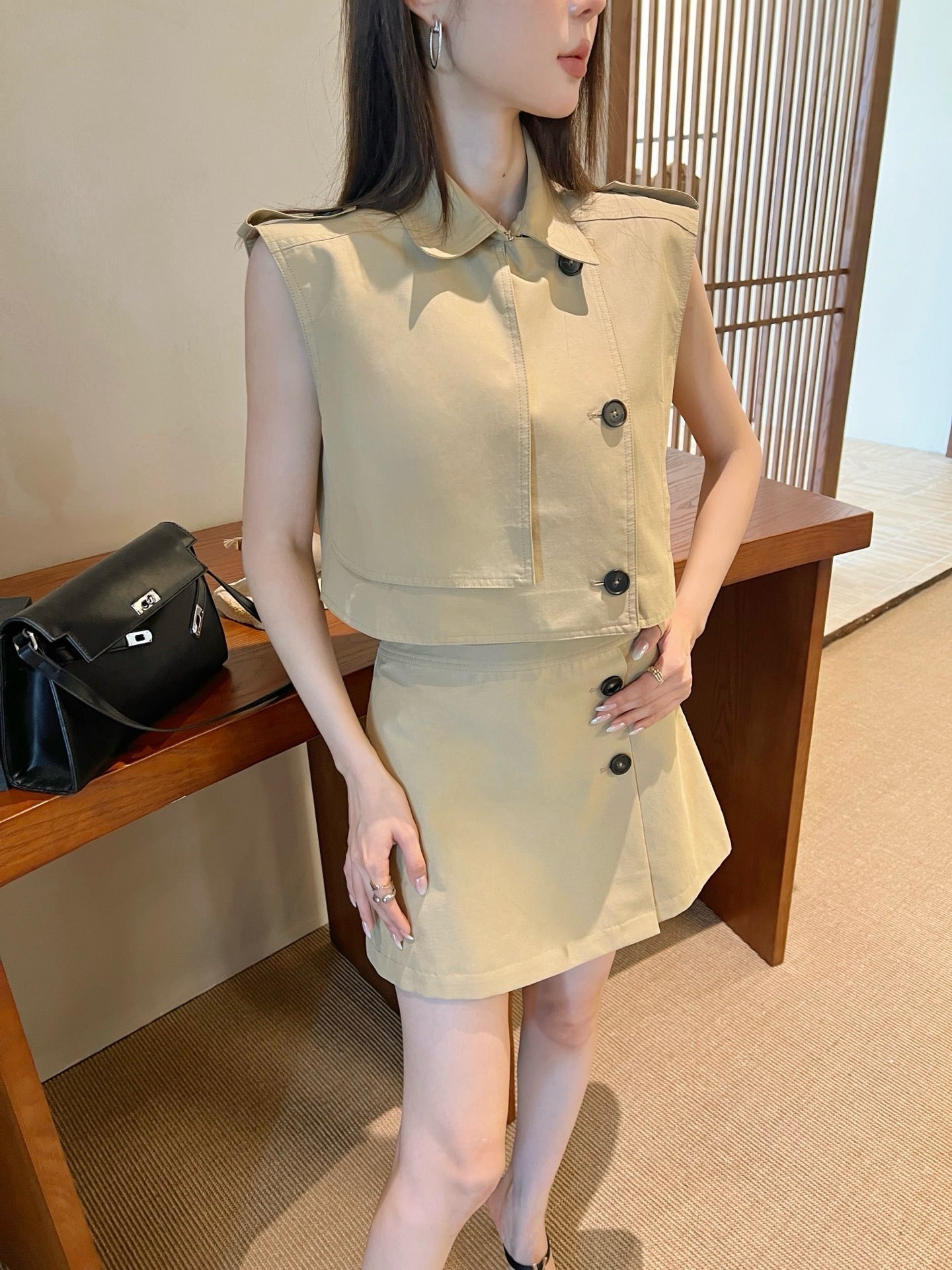 YS* 25ss cargo sleeveless crop top and skort suit