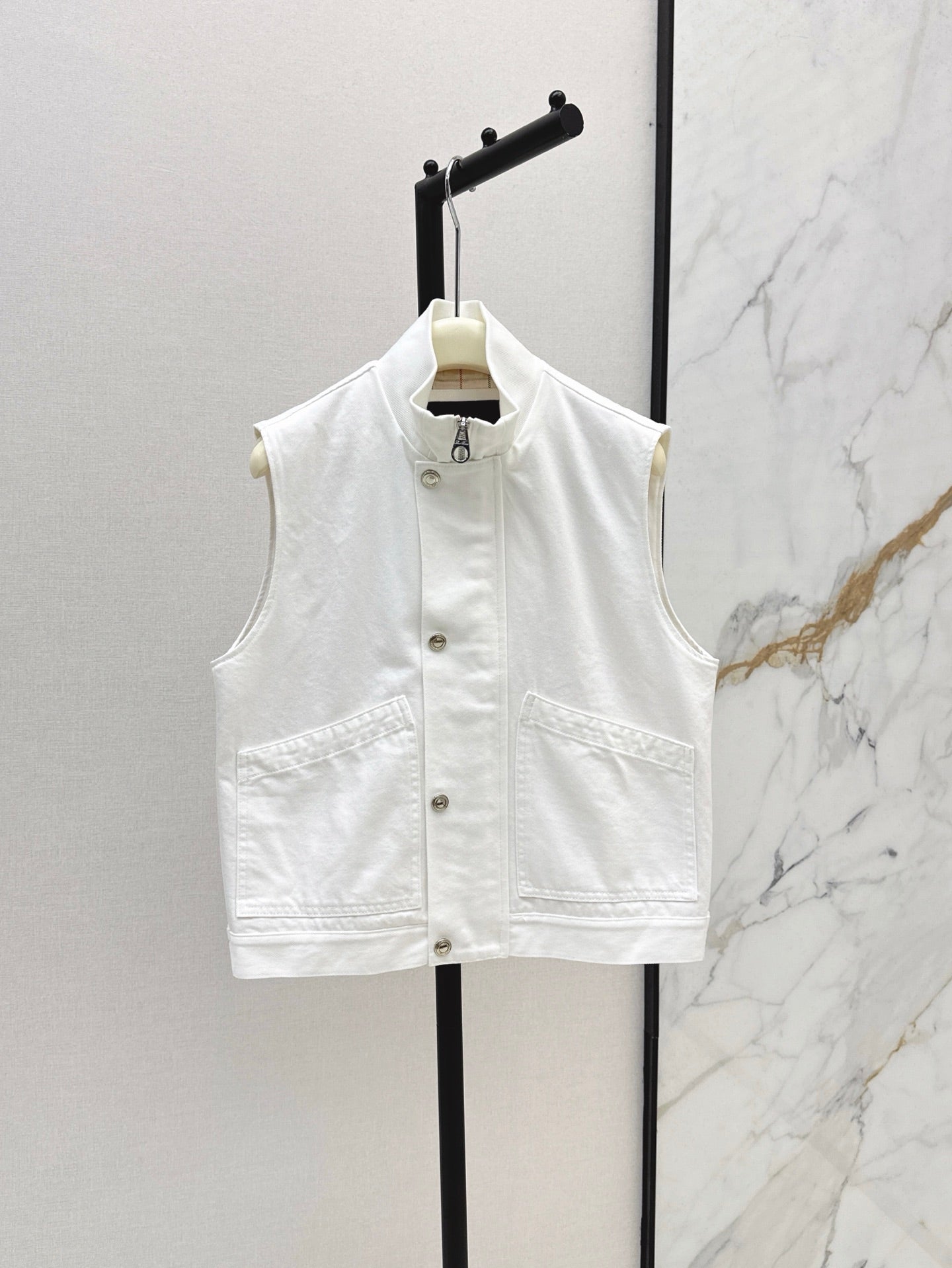Lor*P 25ss ribbed stand collar denim vest