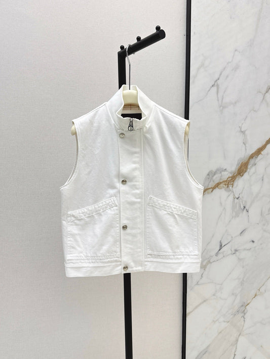 Lor*P 25ss ribbed stand collar denim vest