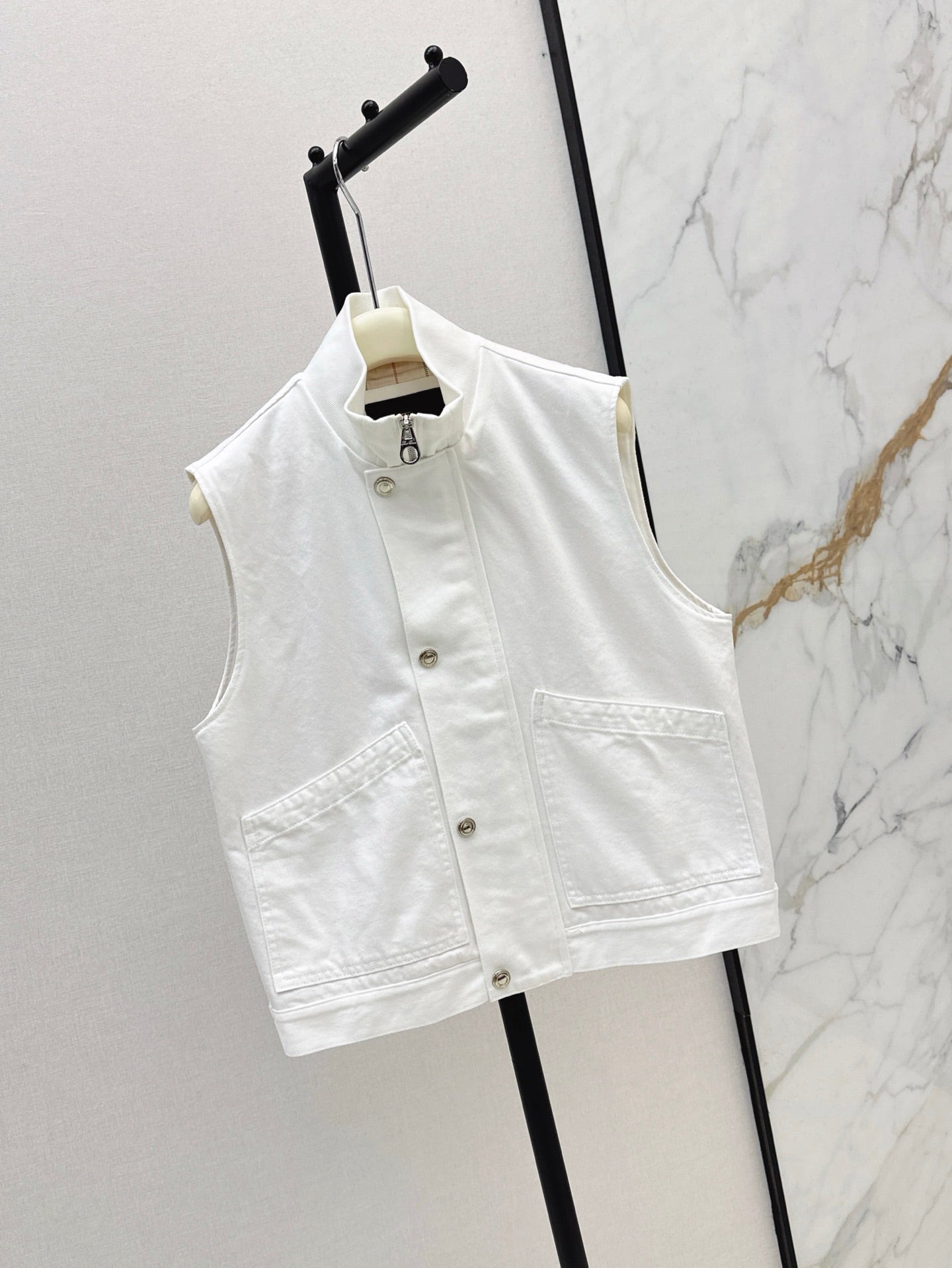 Lor*P 25ss ribbed stand collar denim vest