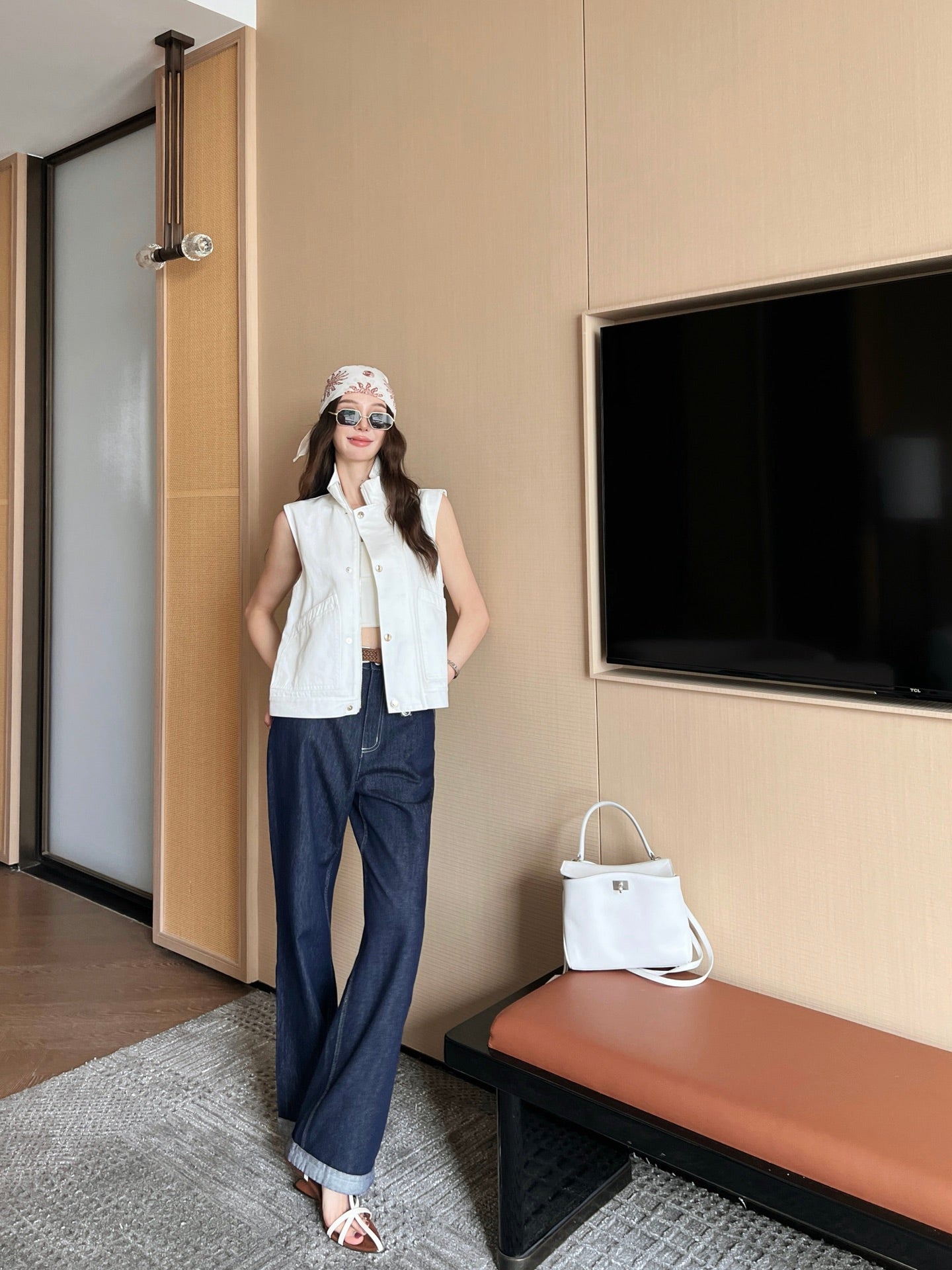 Lor*P 25ss ribbed stand collar denim vest