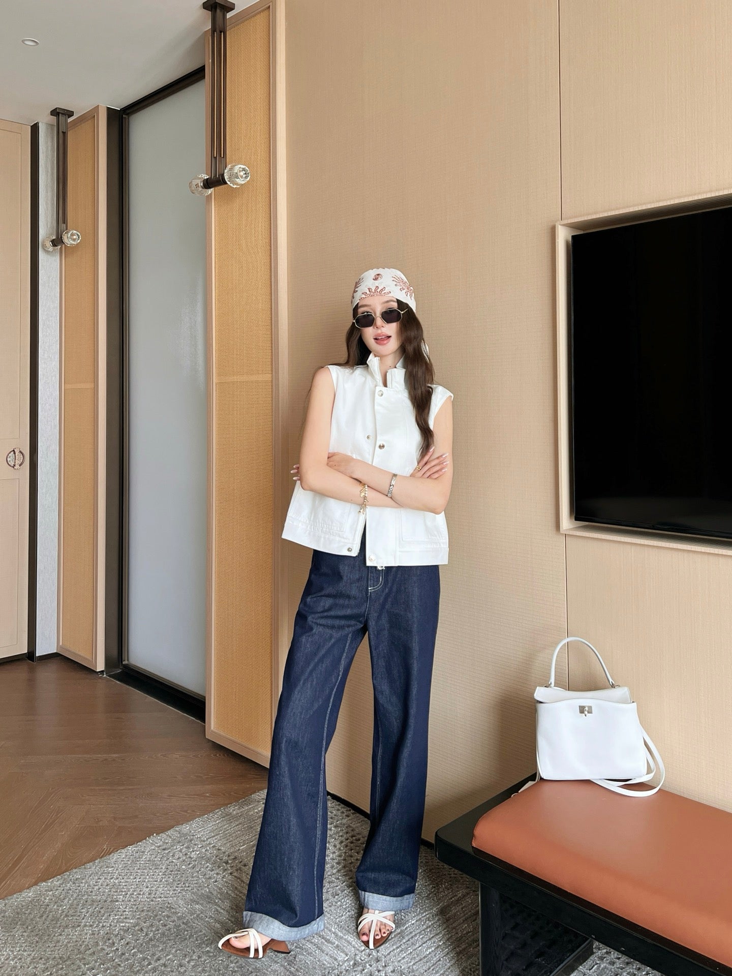 Lor*P 25ss ribbed stand collar denim vest