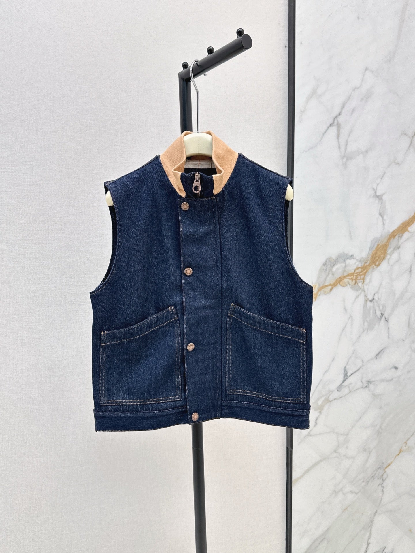 Lor*P 25ss ribbed stand collar denim vest