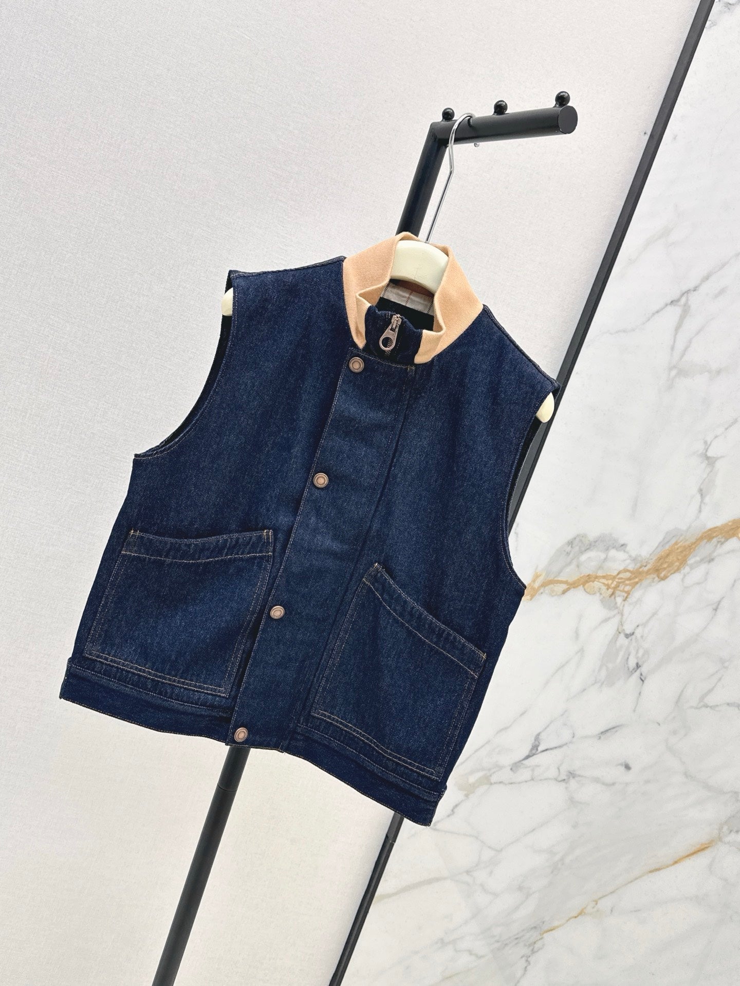 Lor*P 25ss ribbed stand collar denim vest