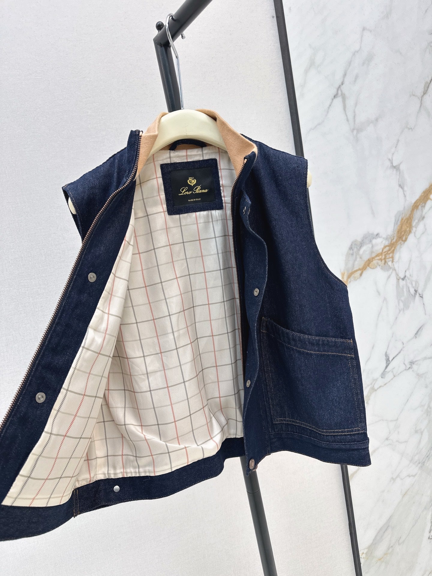 Lor*P 25ss ribbed stand collar denim vest