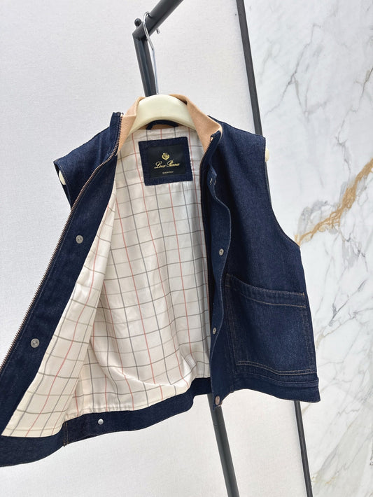 Lor*P 25ss ribbed stand collar denim vest