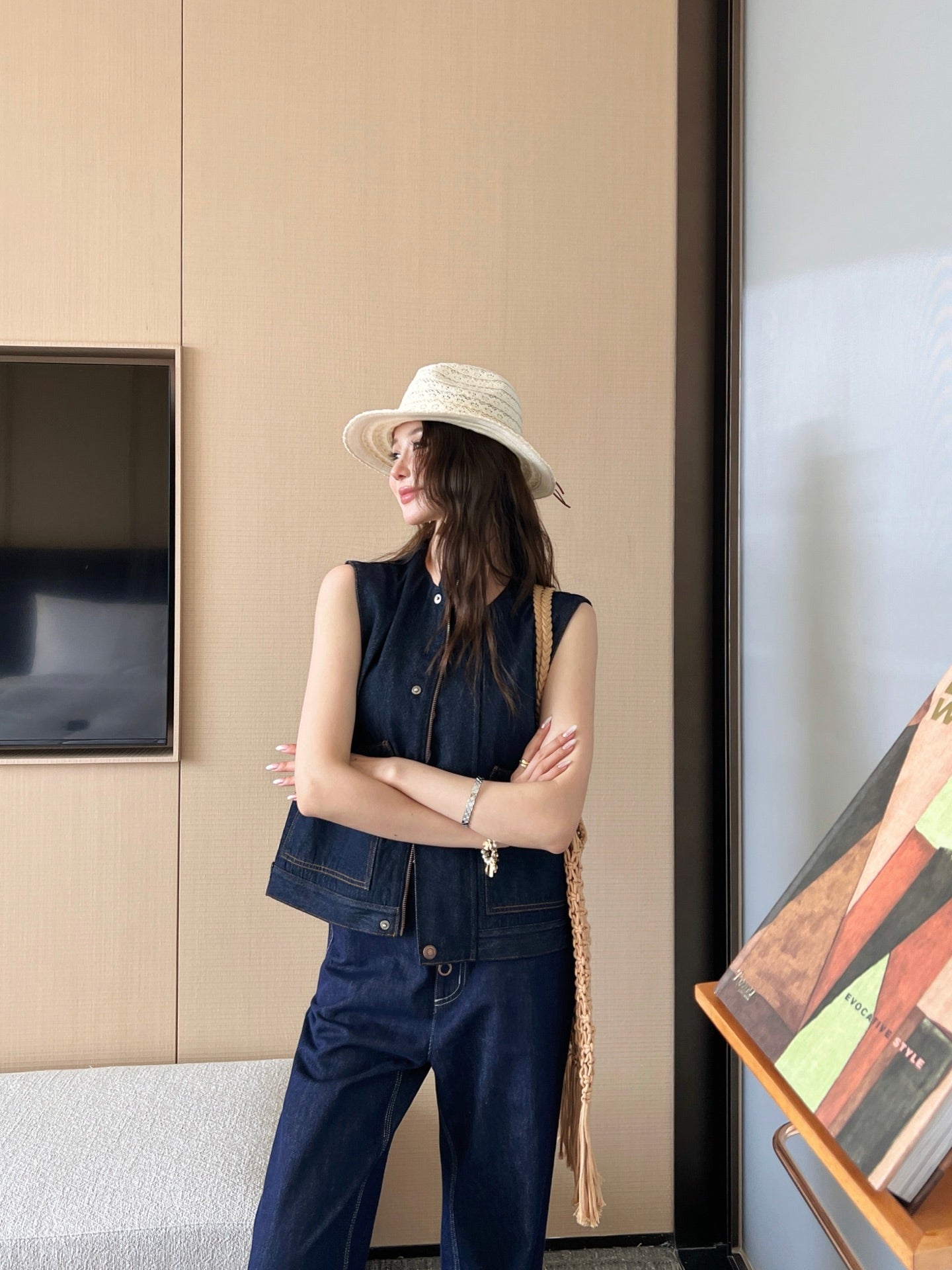 Lor*P 25ss ribbed stand collar denim vest