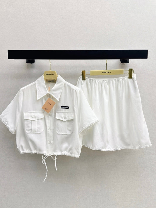 M*u 25ss cropped shirt and miniskirt suit