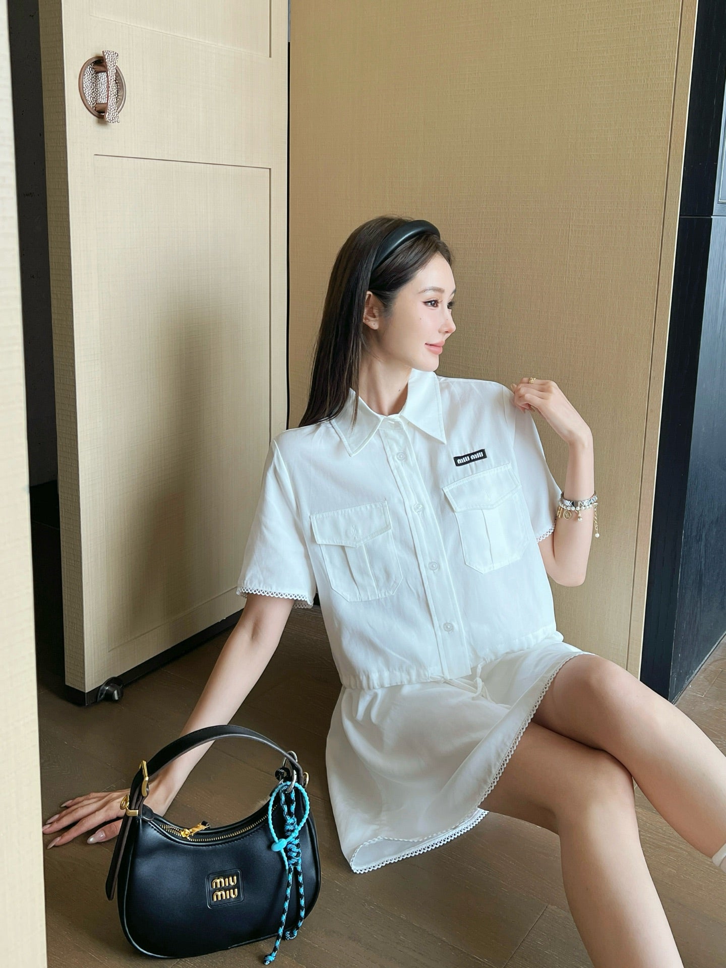 M*u 25ss cropped shirt and miniskirt suit