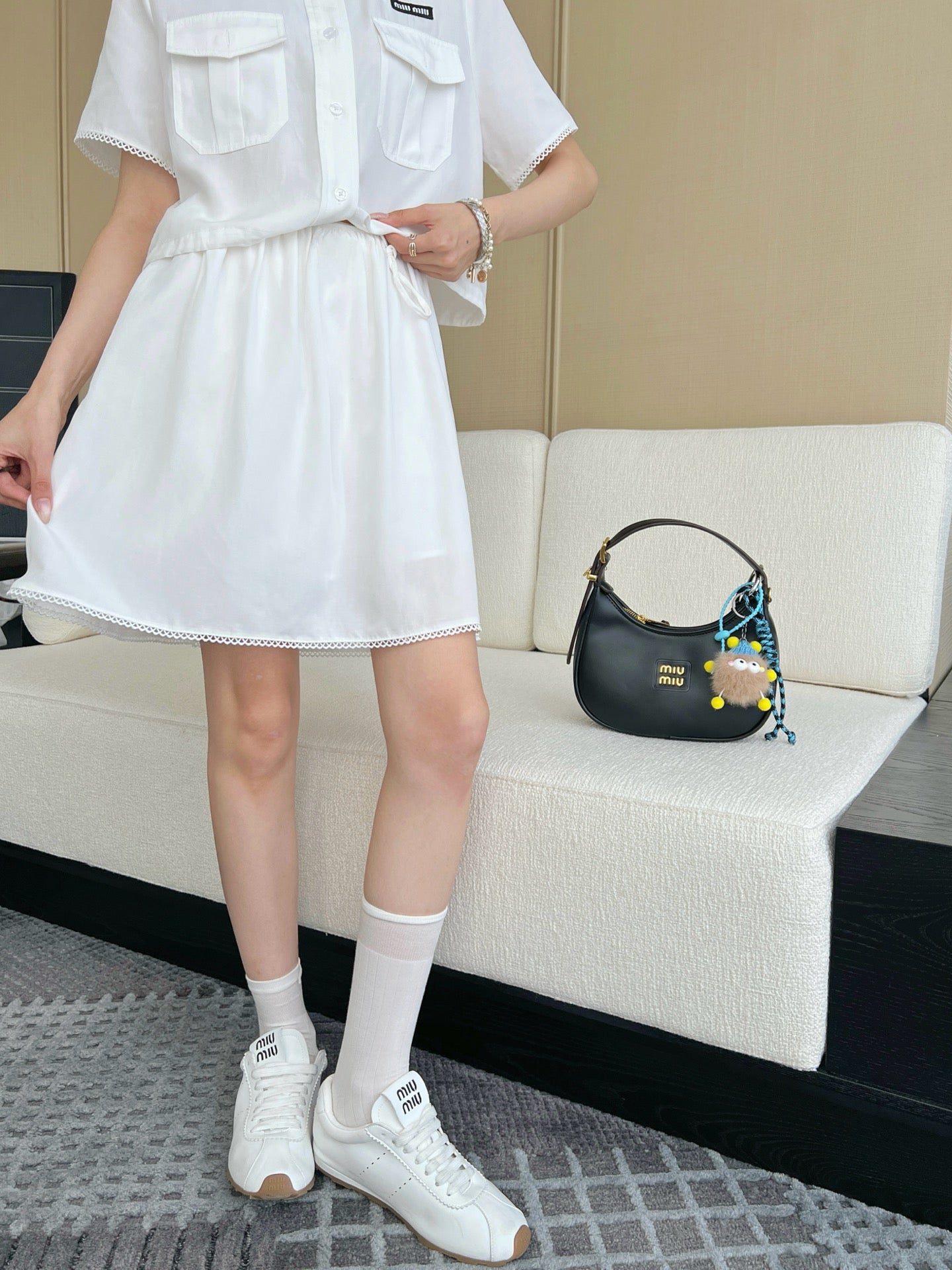 M*u 25ss cropped shirt and miniskirt suit