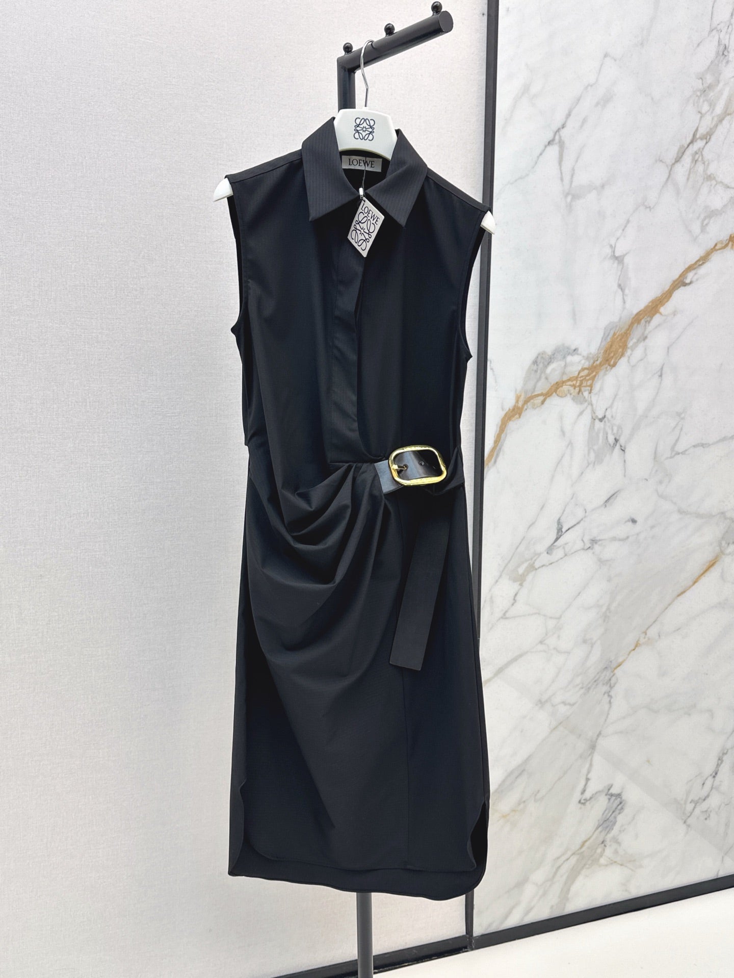 Loe* 25ss Asymmetric draping belted dress