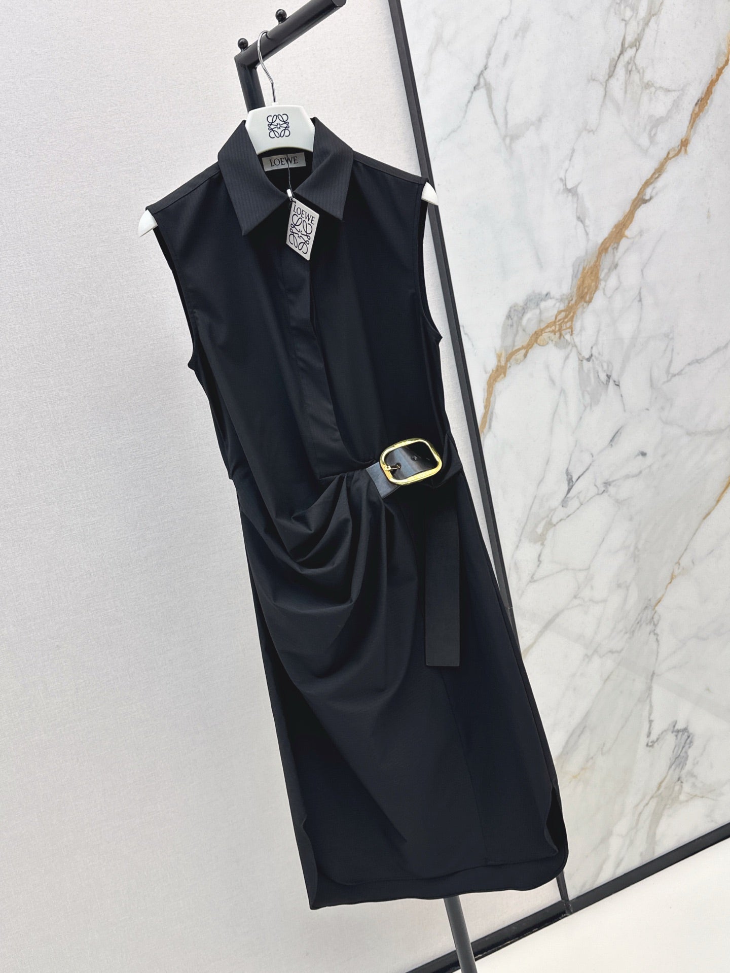 Loe* 25ss Asymmetric draping belted dress