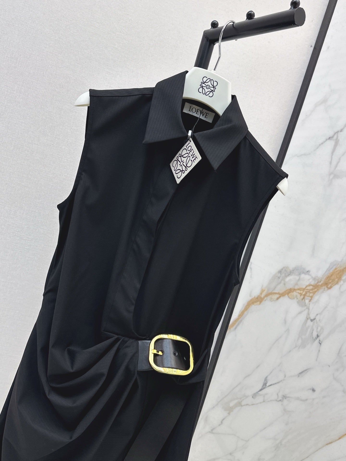 Loe* 25ss Asymmetric draping belted dress