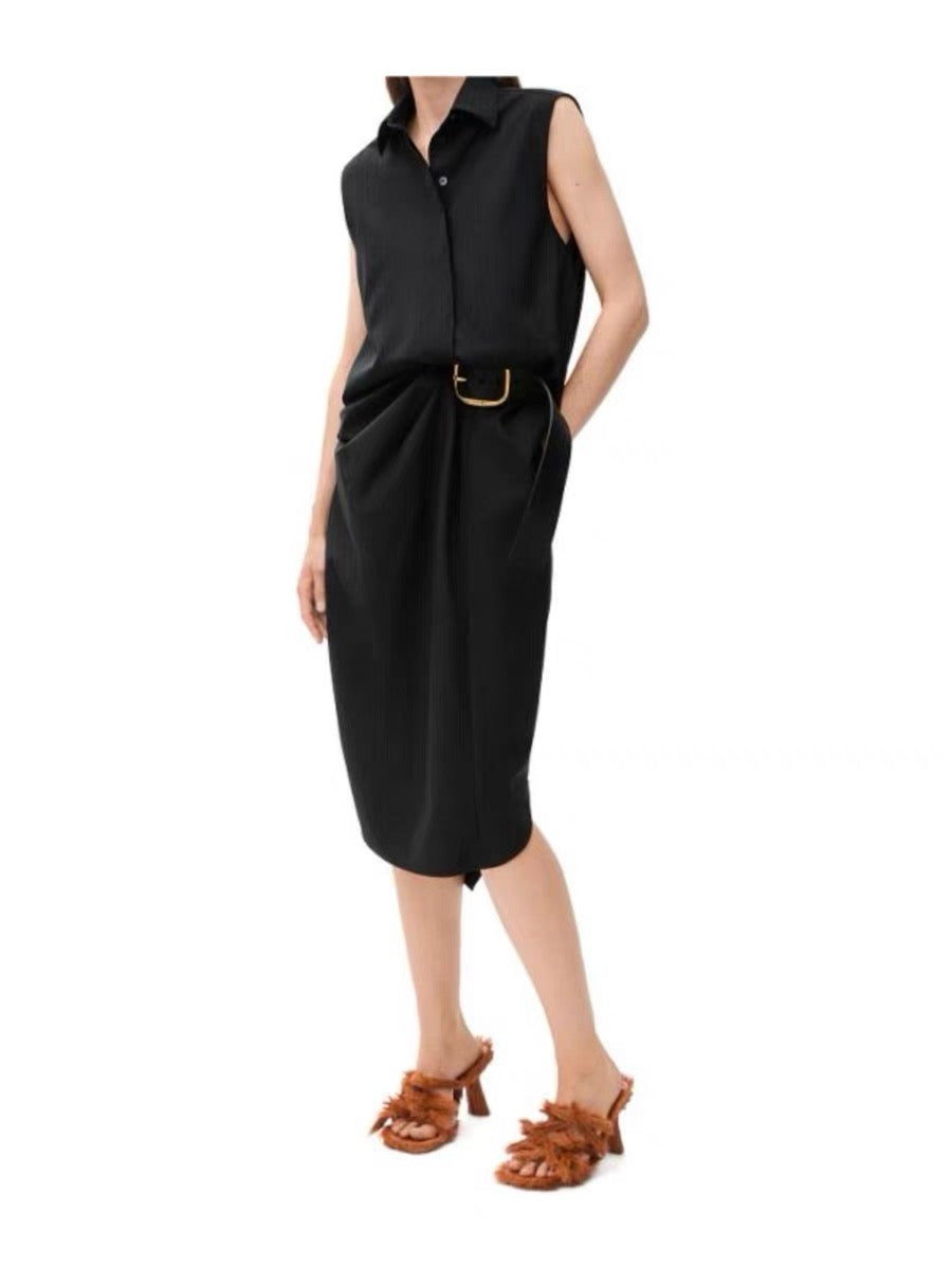 Loe* 25ss Asymmetric draping belted dress