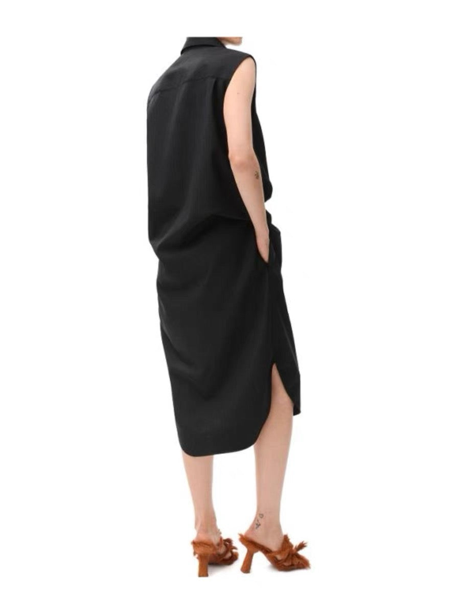 Loe* 25ss Asymmetric draping belted dress