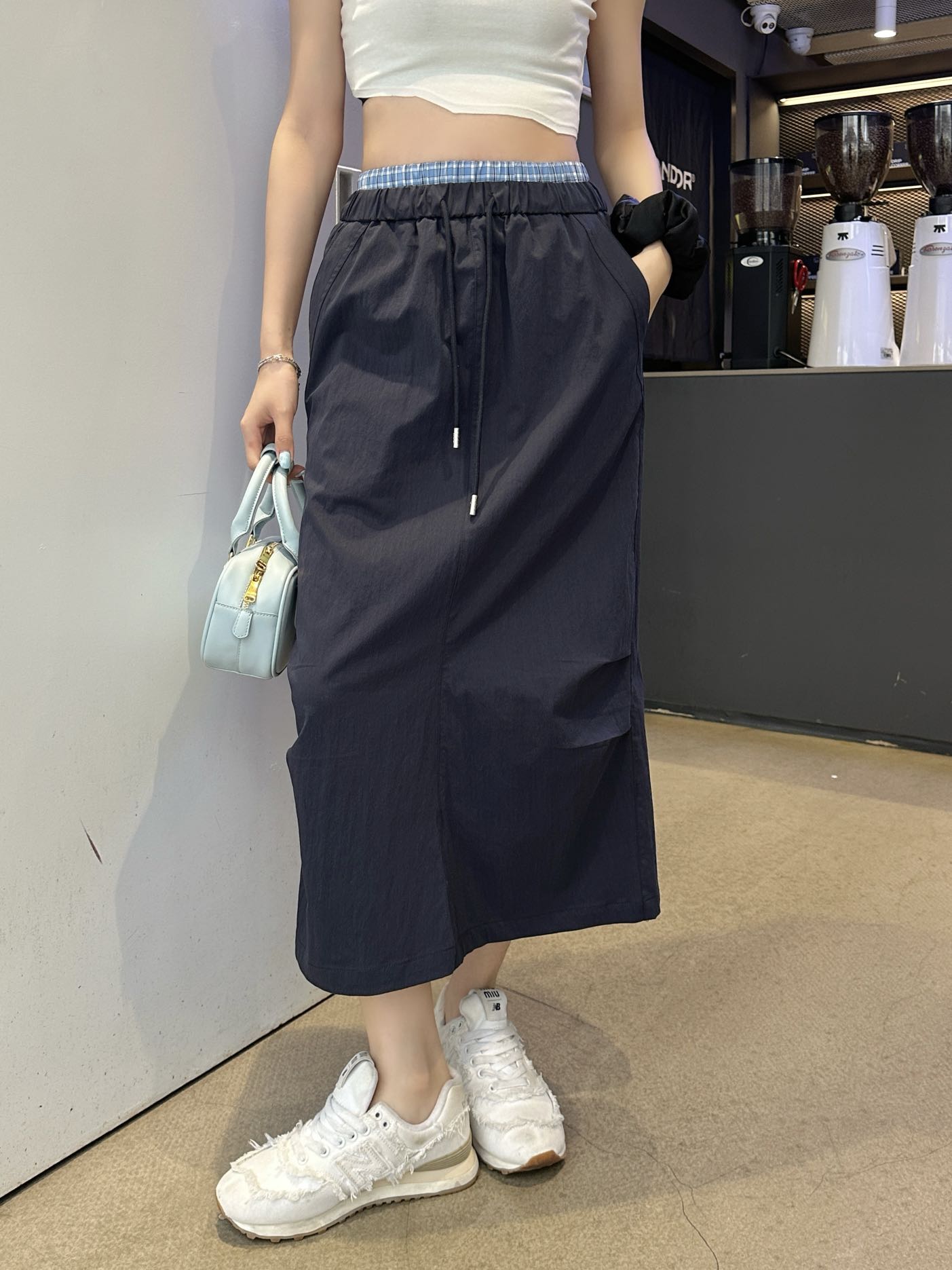M*u 25ss drawstring waist midi skirt