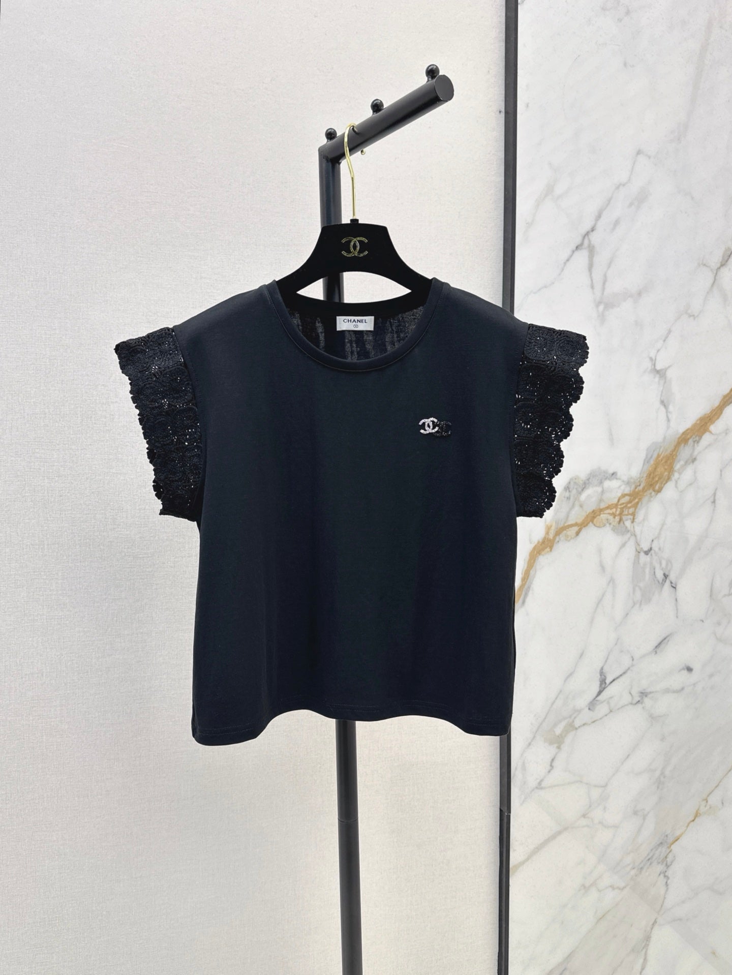 C*nel 25ss floral lace trim t-shirt