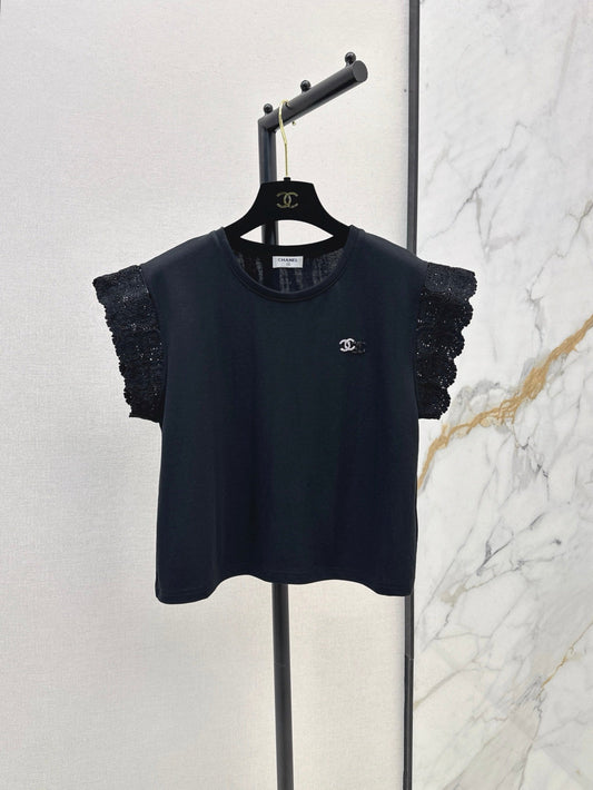 C*nel 25ss floral lace trim t-shirt
