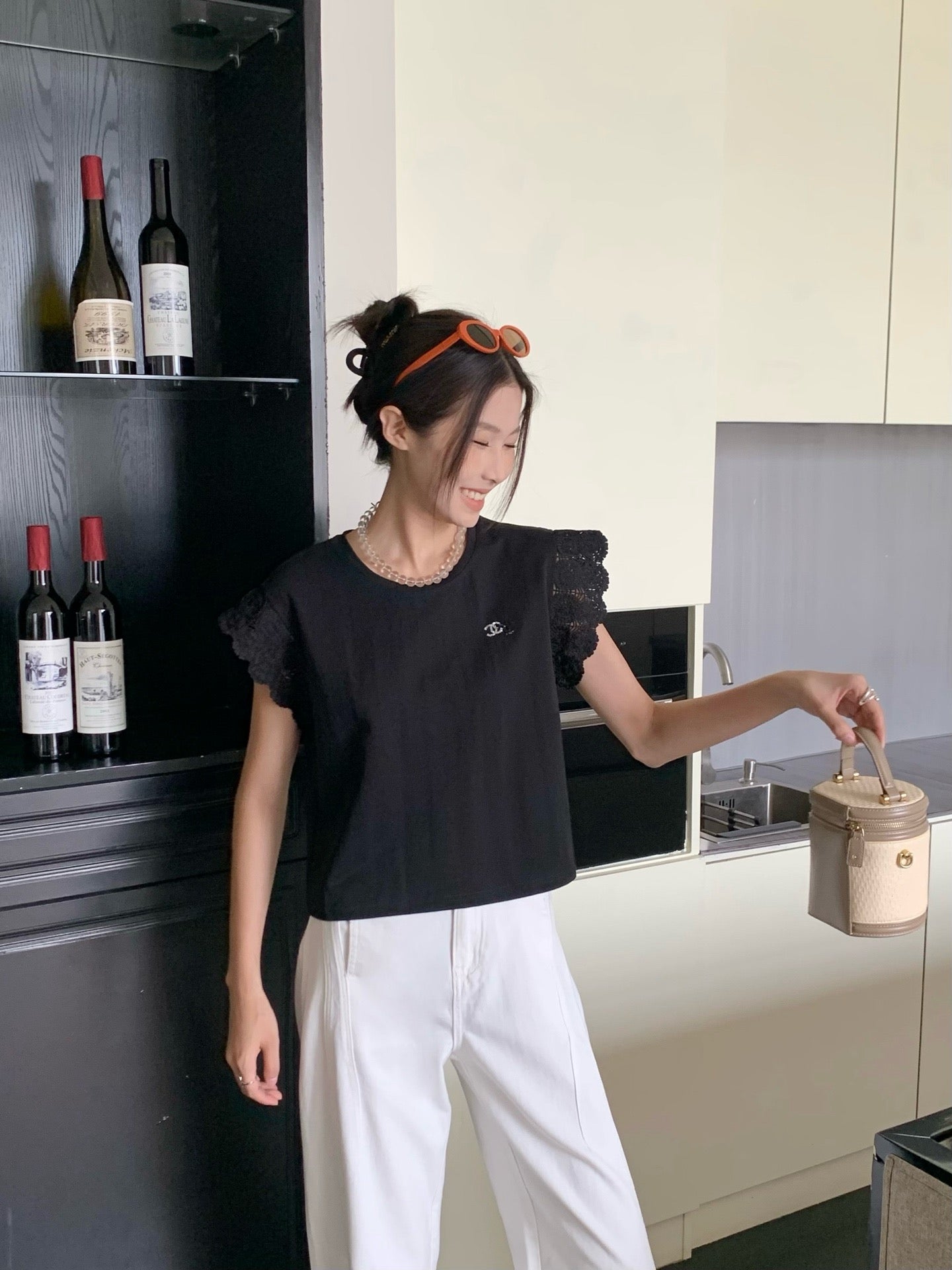 C*nel 25ss floral lace trim t-shirt