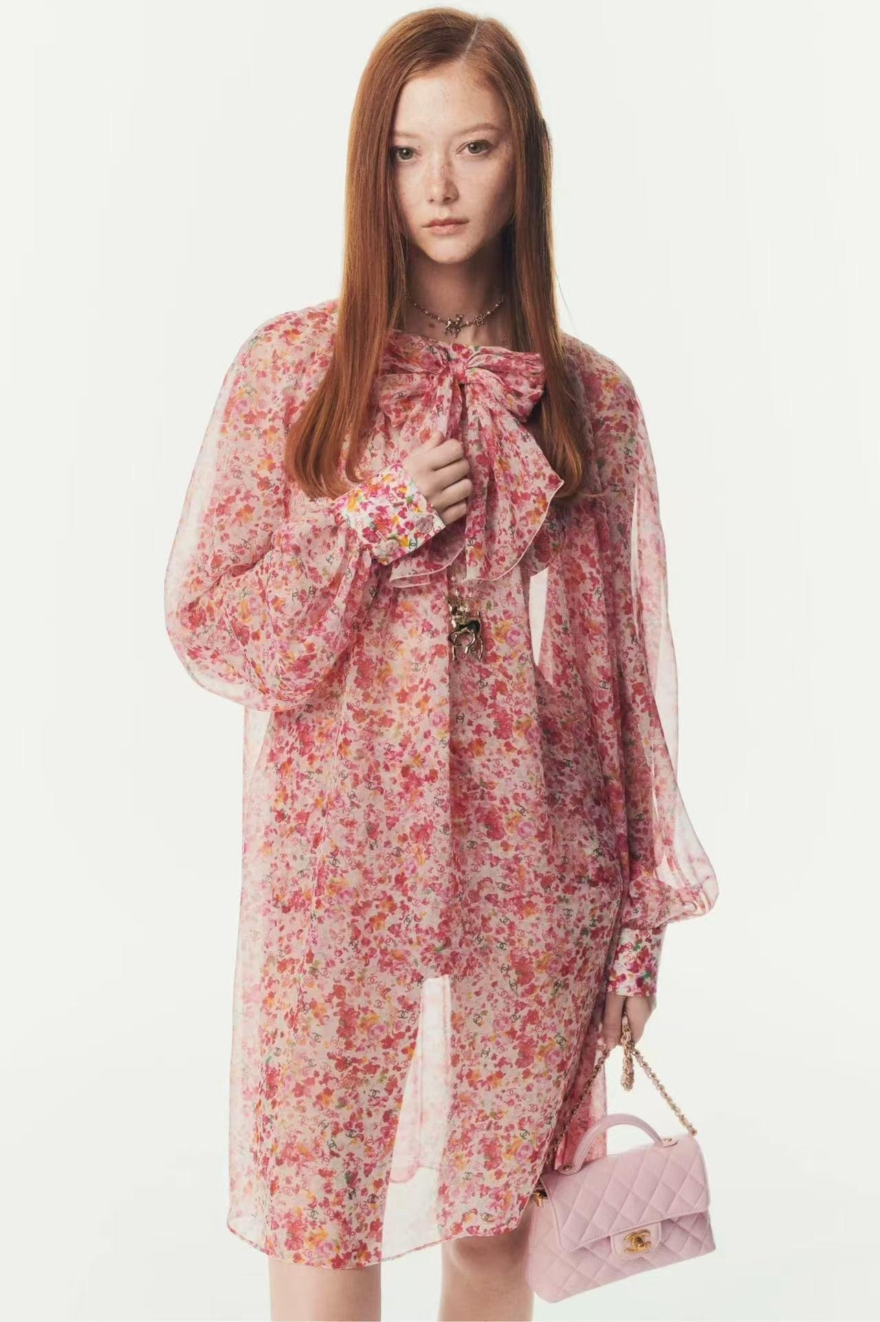 C*nel 25ss printed silk dress