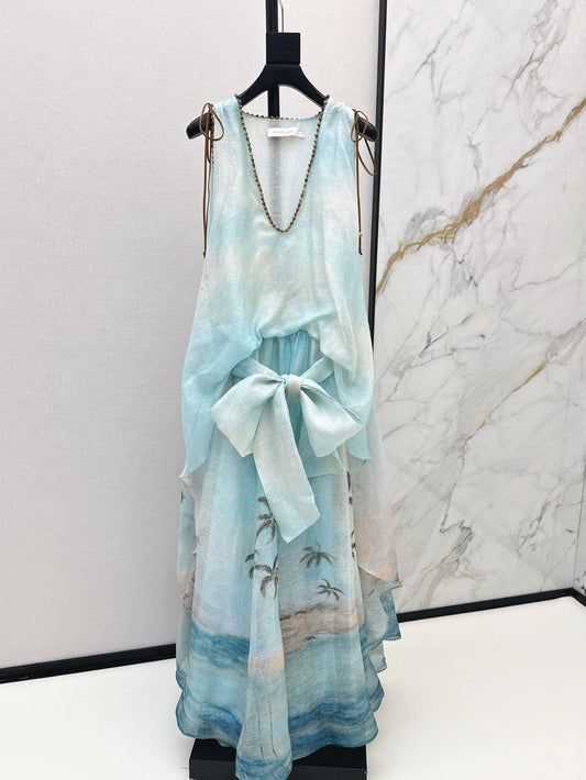 Zim* 25ss printed linen dress