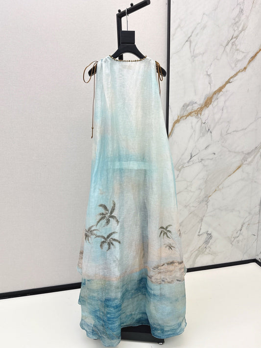 Zim* 25ss printed linen dress