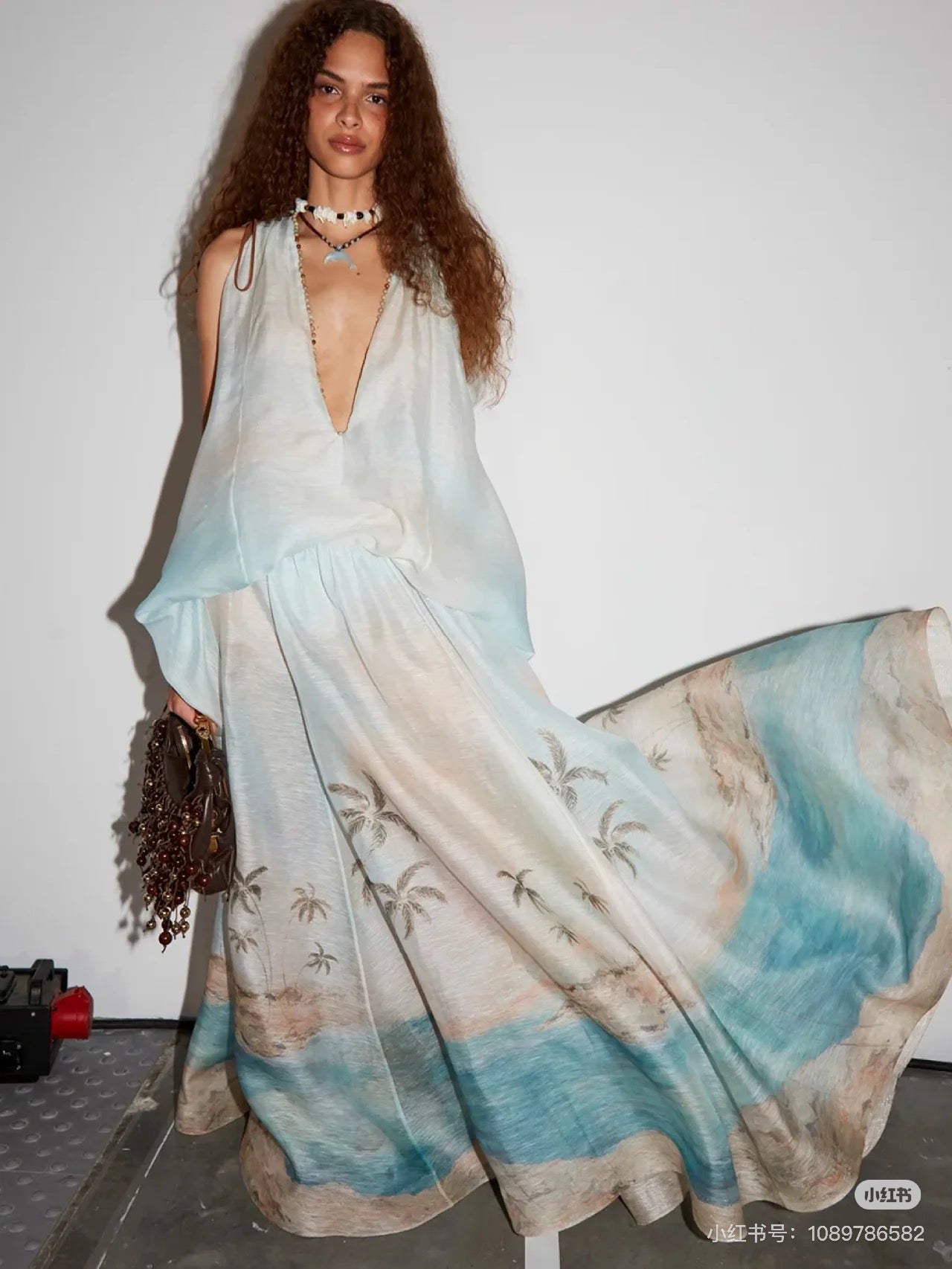 Zim* 25ss printed linen dress