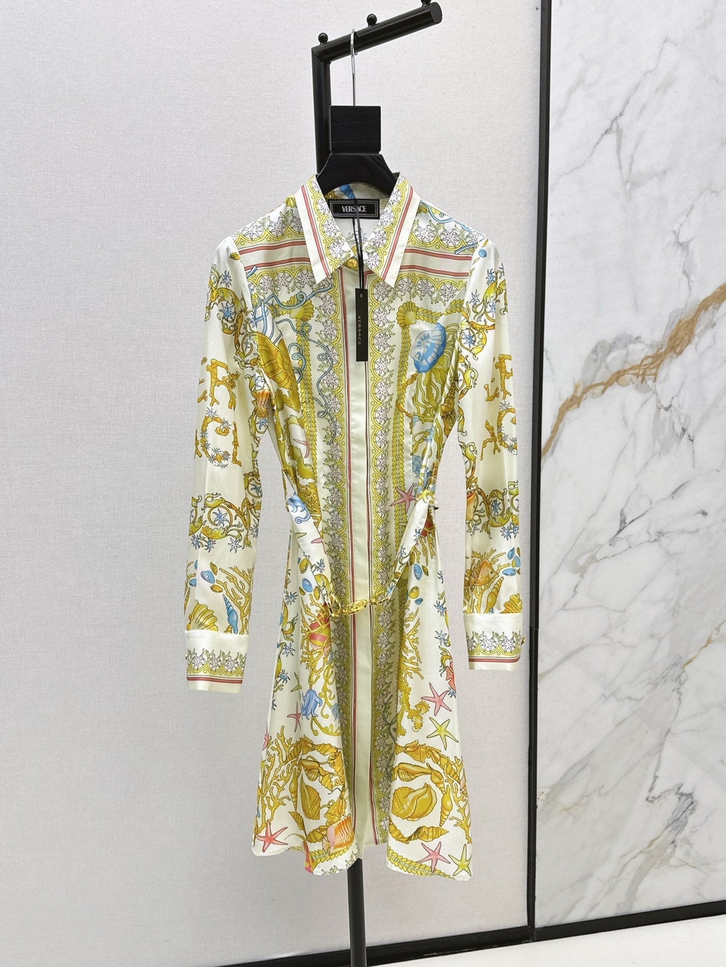 Versa* 25ss Barocco Silk Midi Shirt Dress