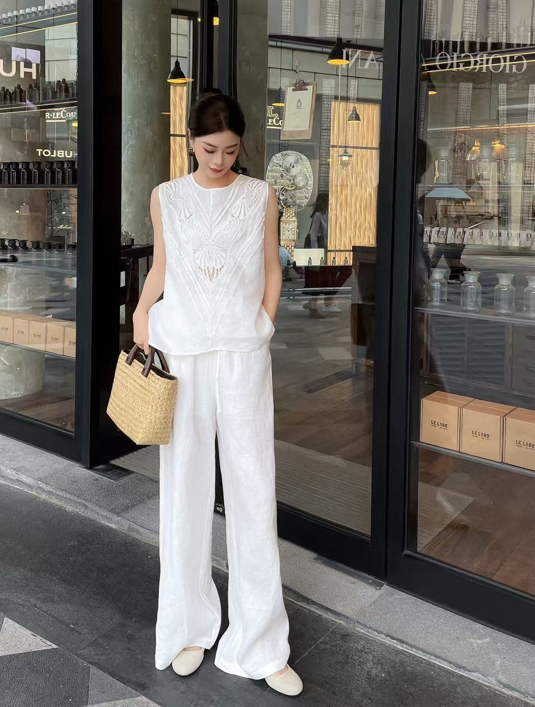 Lor*P 25ss embroidered linen suit