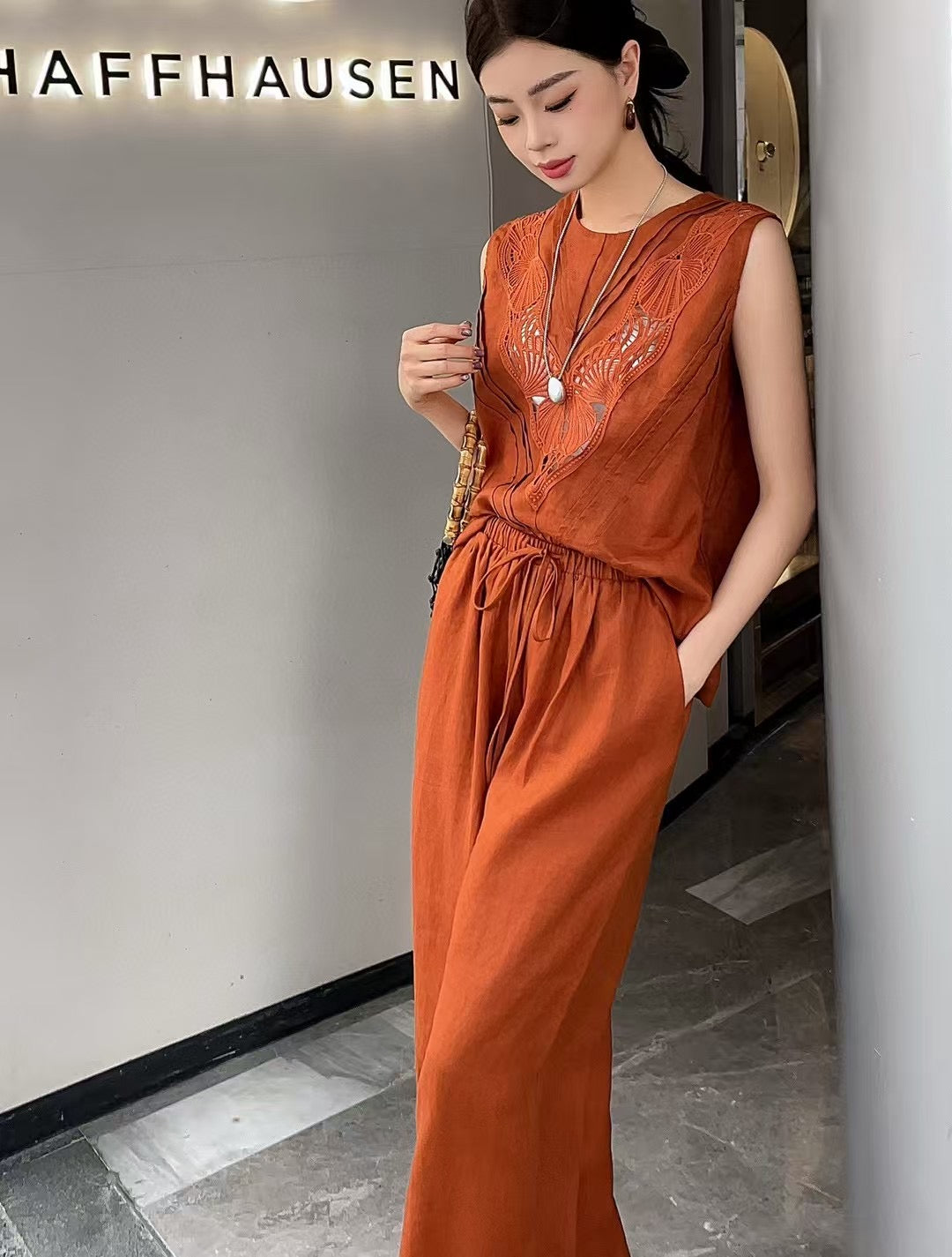 Lor*P 25ss embroidered linen suit