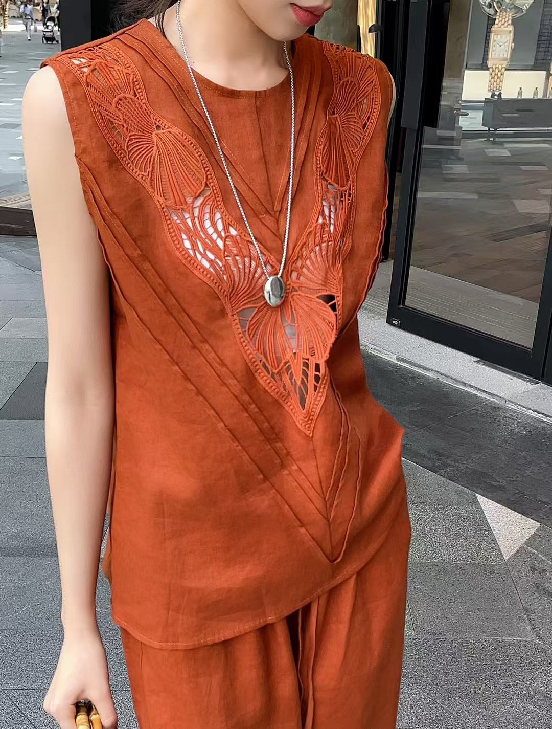 Lor*P 25ss embroidered linen suit