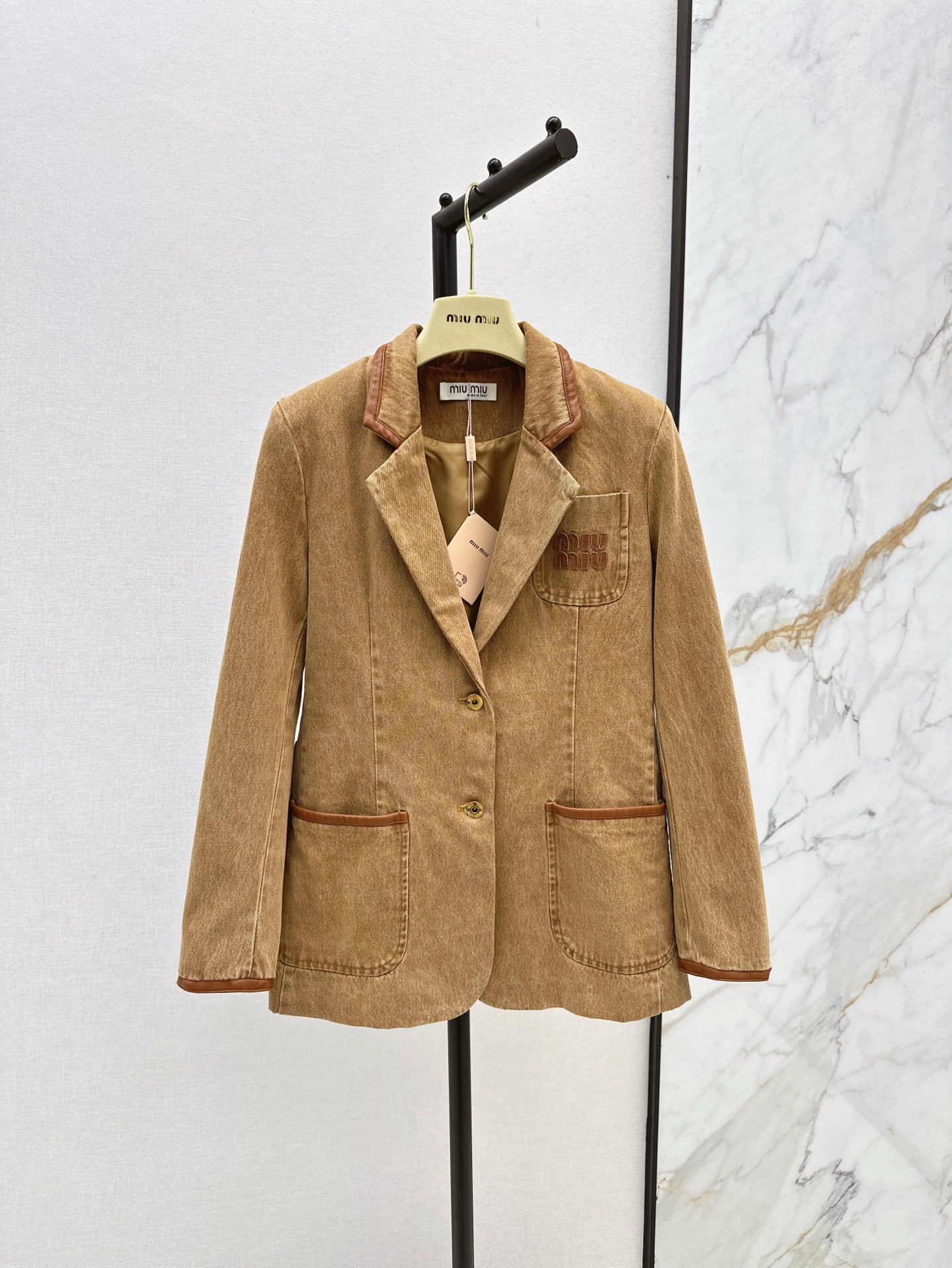 M*u 25ss denim and leather blazer jacket