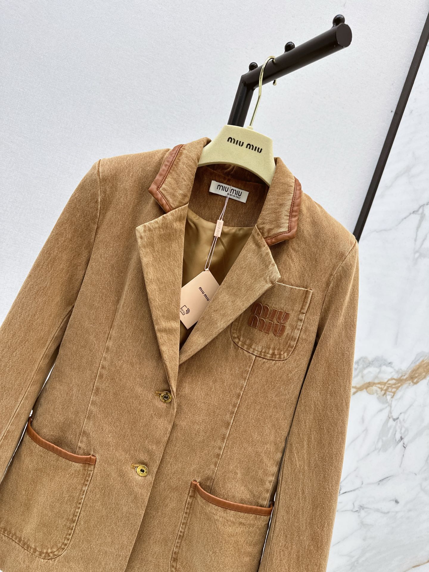 M*u 25ss denim and leather blazer jacket