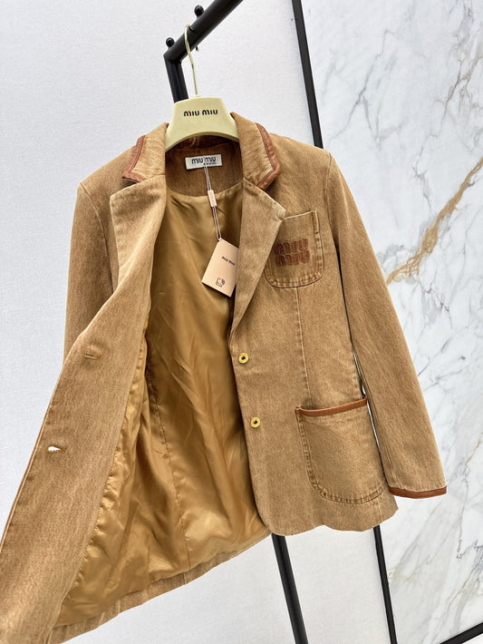 M*u 25ss denim and leather blazer jacket