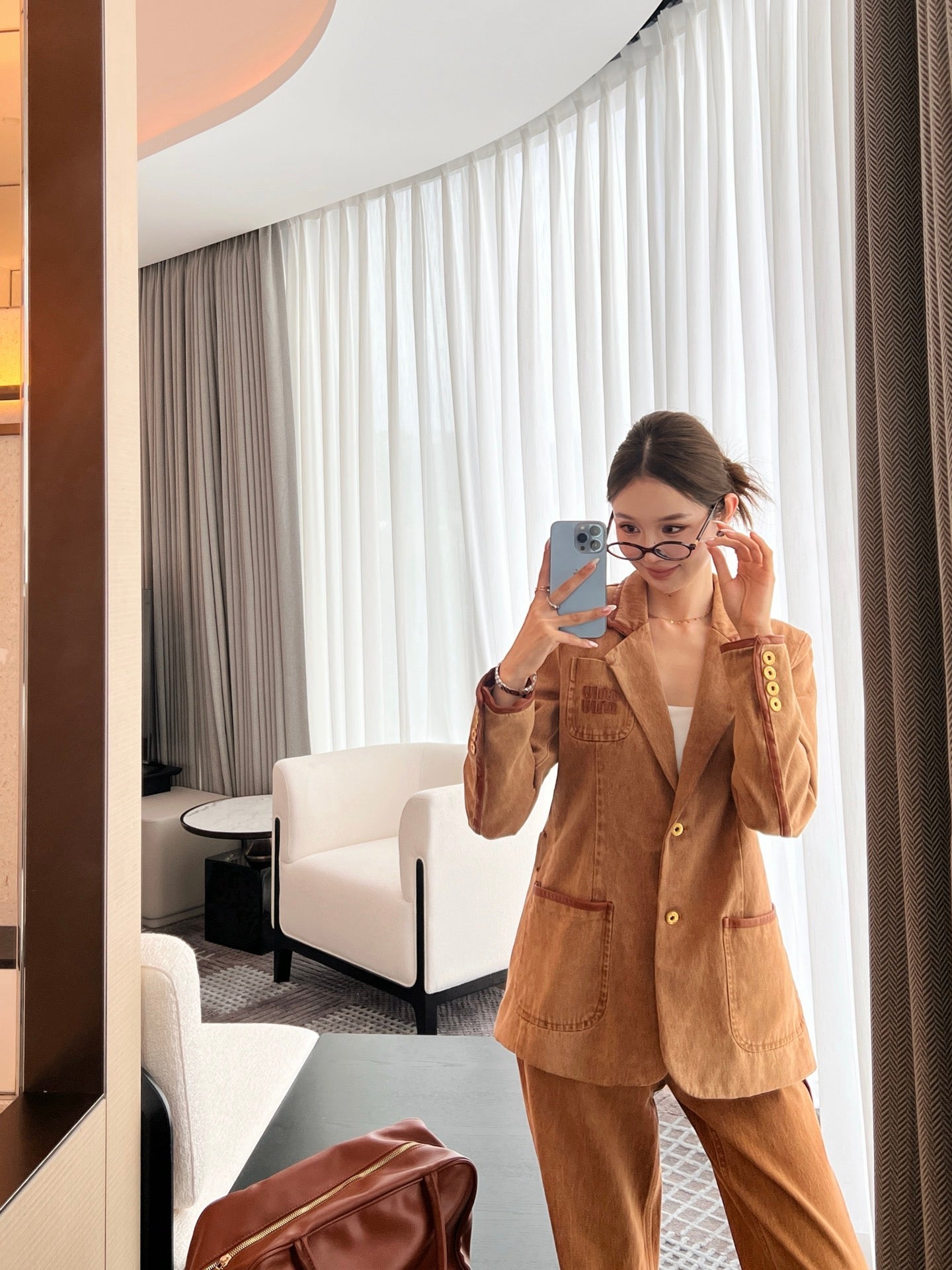 M*u 25ss denim and leather blazer jacket