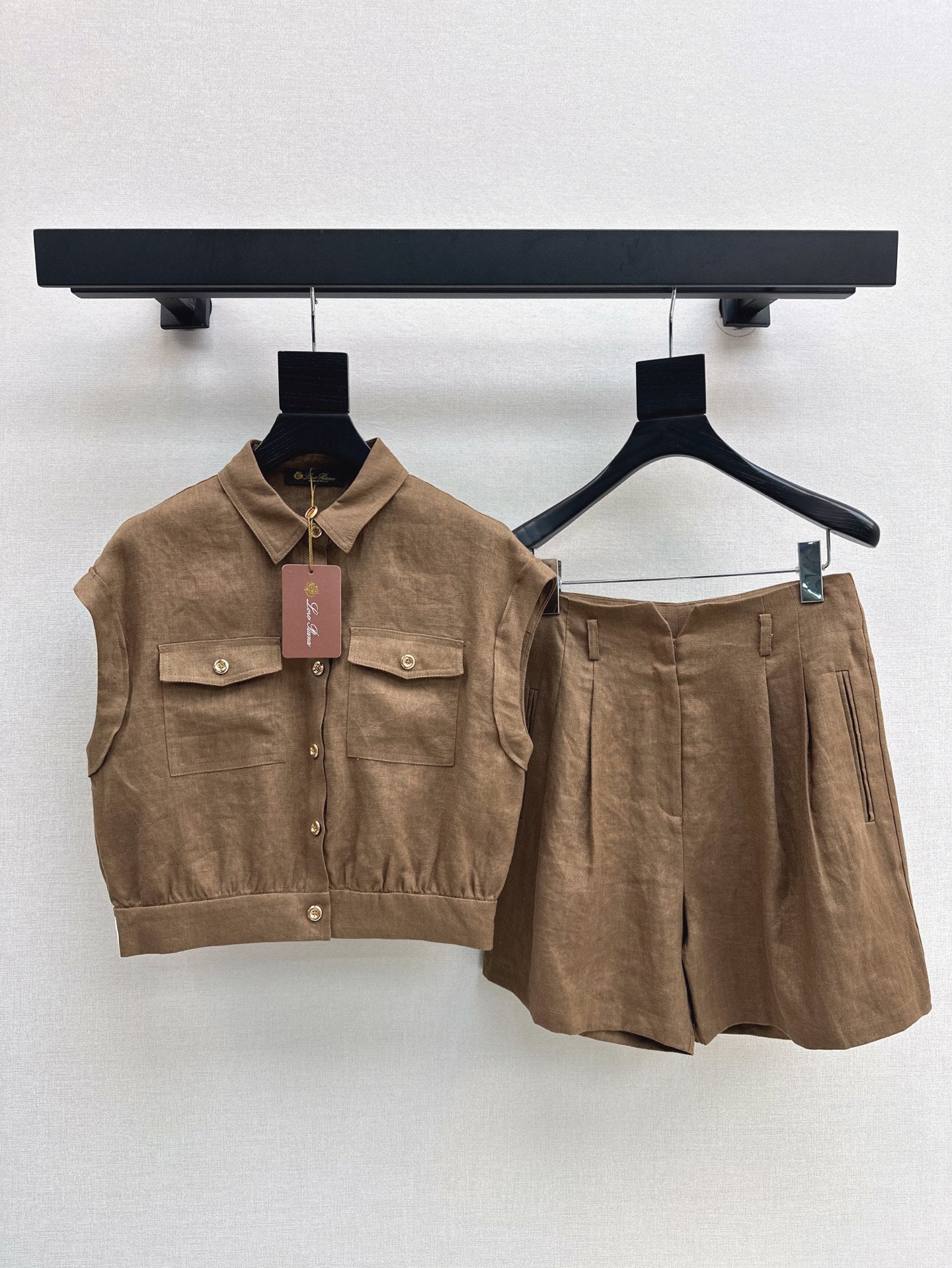 Lor*P 25ss linen cap sleeve top and shorts set