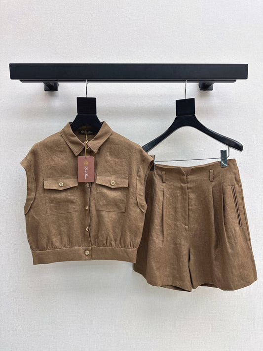 Lor*P 25ss linen cap sleeve top and shorts set