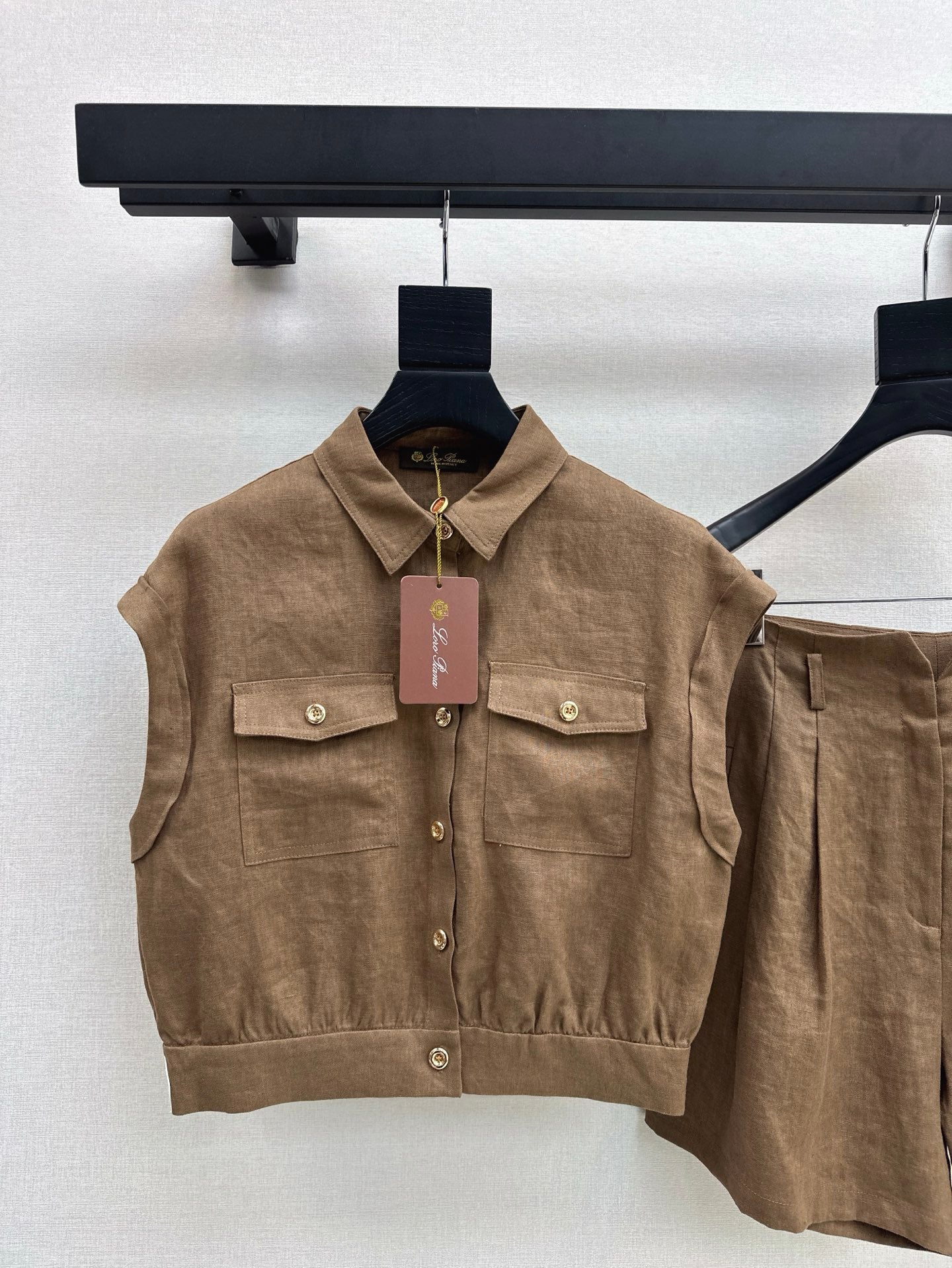 Lor*P 25ss linen cap sleeve top and shorts set