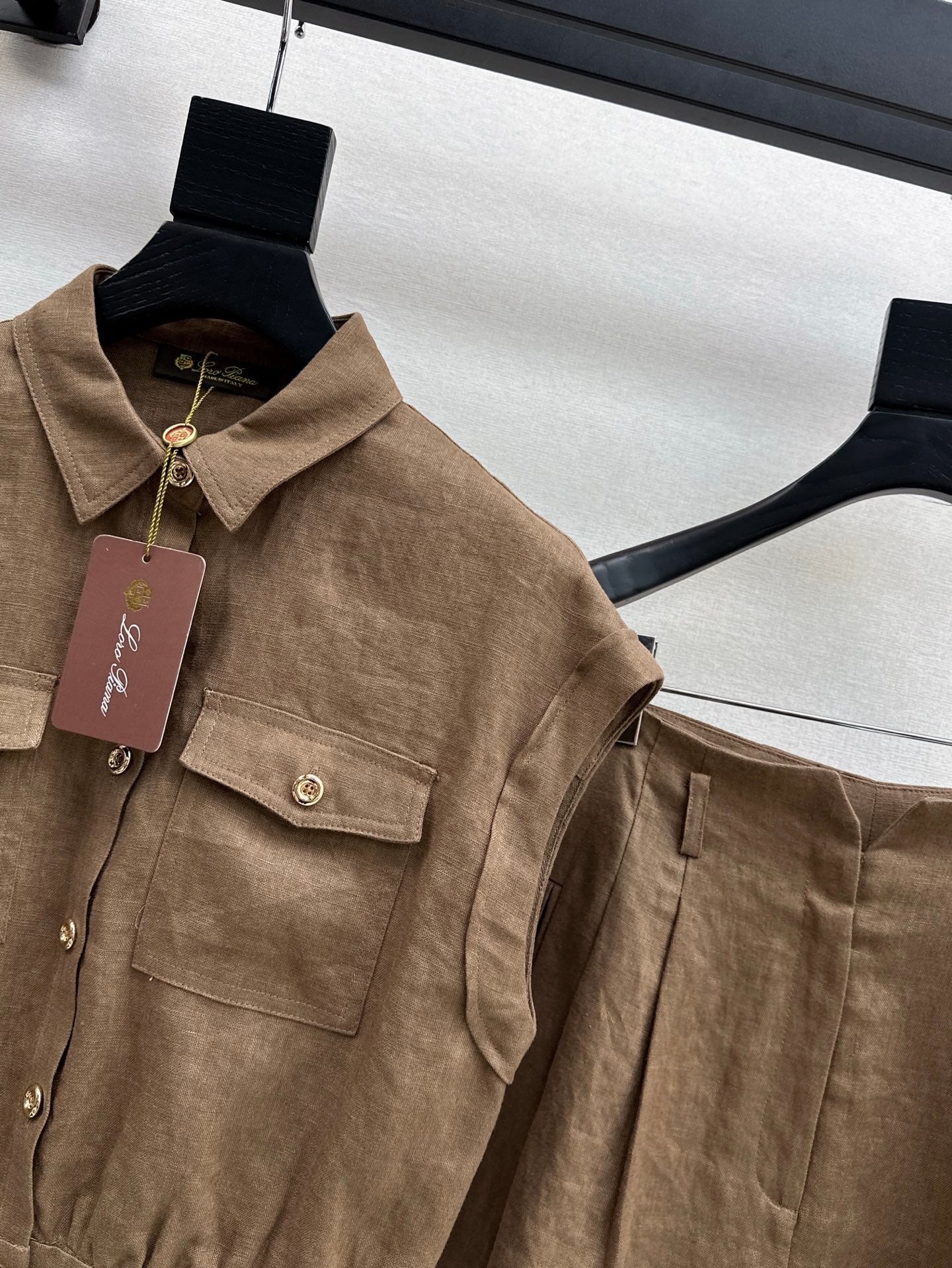 Lor*P 25ss linen cap sleeve top and shorts set