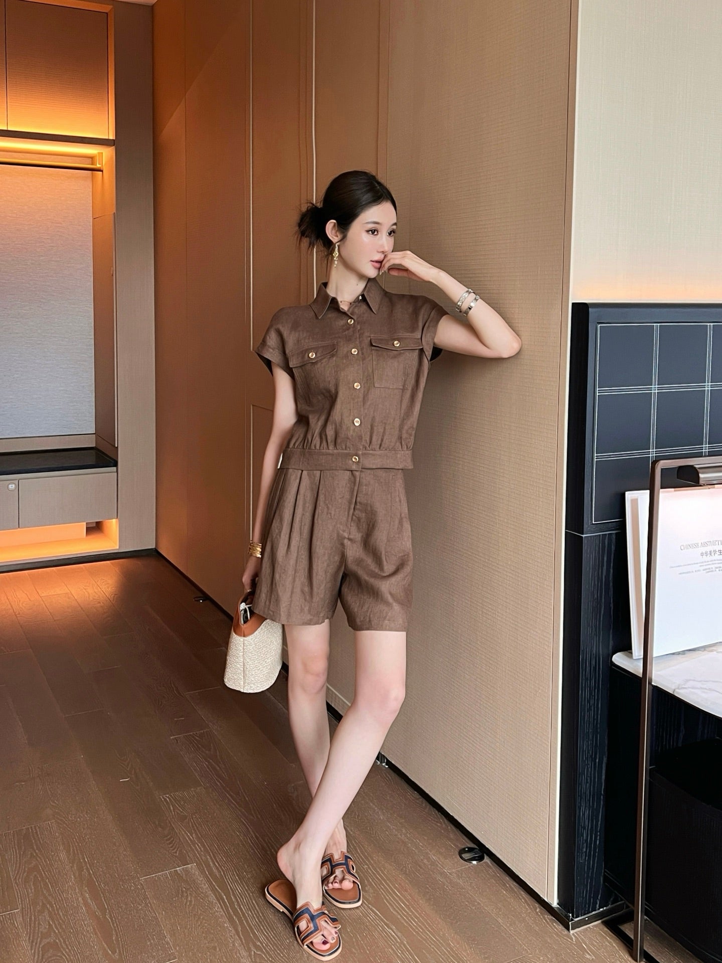 Lor*P 25ss linen cap sleeve top and shorts set