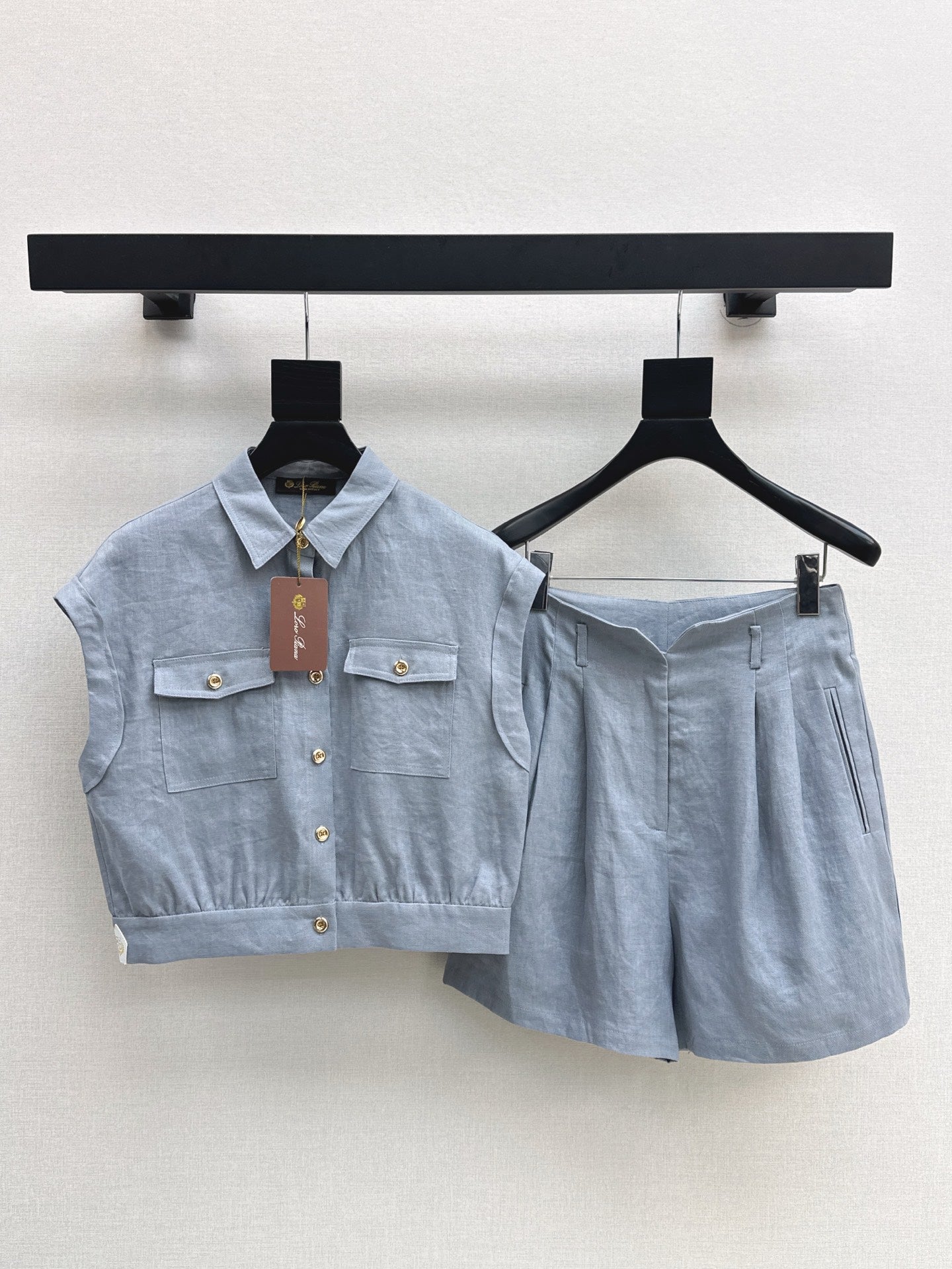 Lor*P 25ss linen cap sleeve top and shorts set