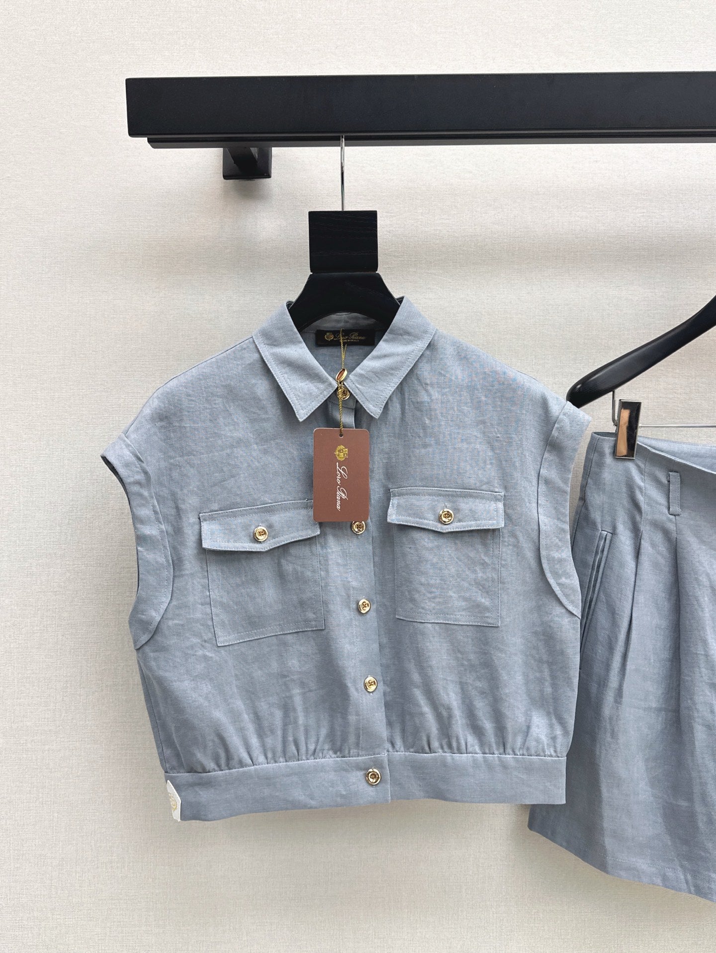 Lor*P 25ss linen cap sleeve top and shorts set