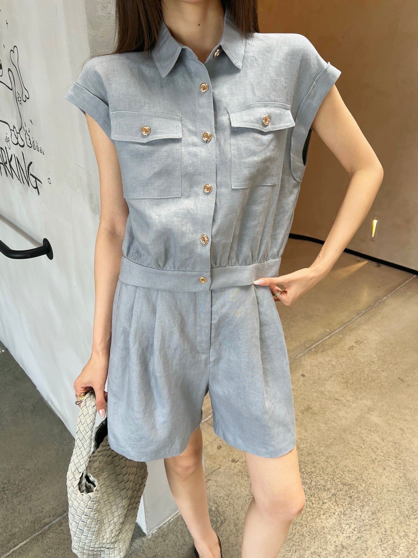 Lor*P 25ss linen cap sleeve top and shorts set