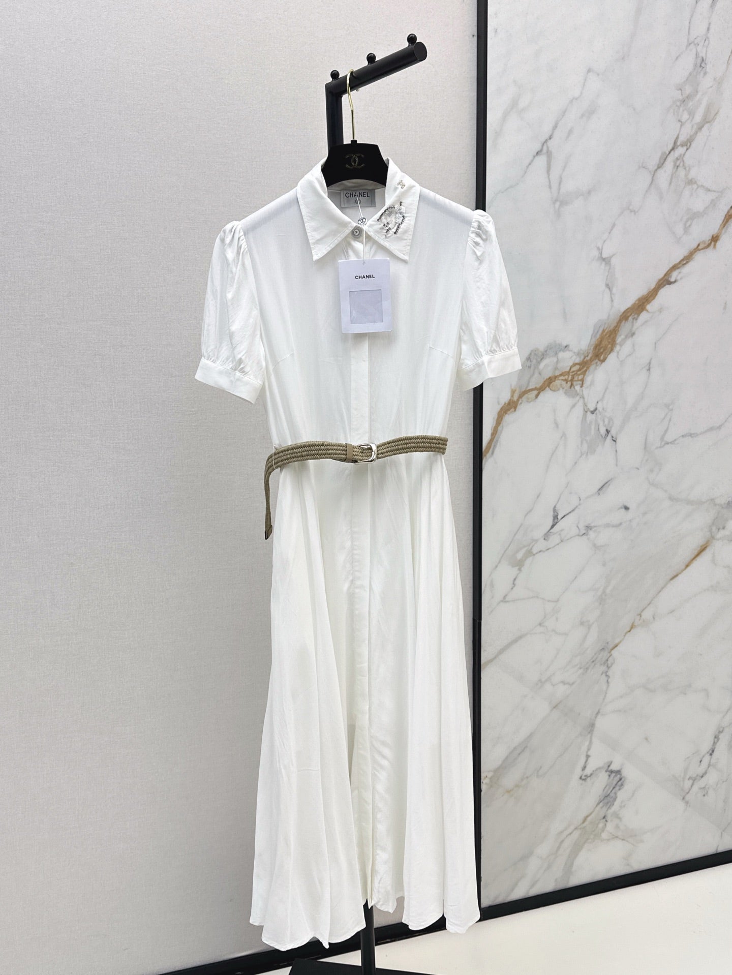 C*nel 25ss embroidered belted long shirt dress