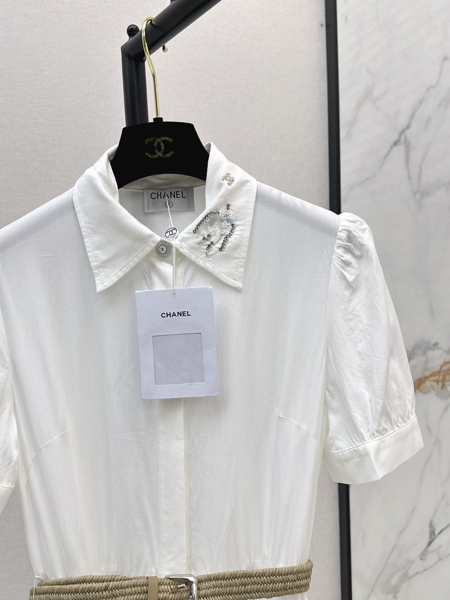 C*nel 25ss embroidered belted long shirt dress