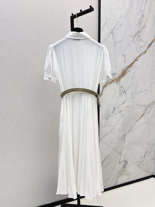 C*nel 25ss embroidered belted long shirt dress