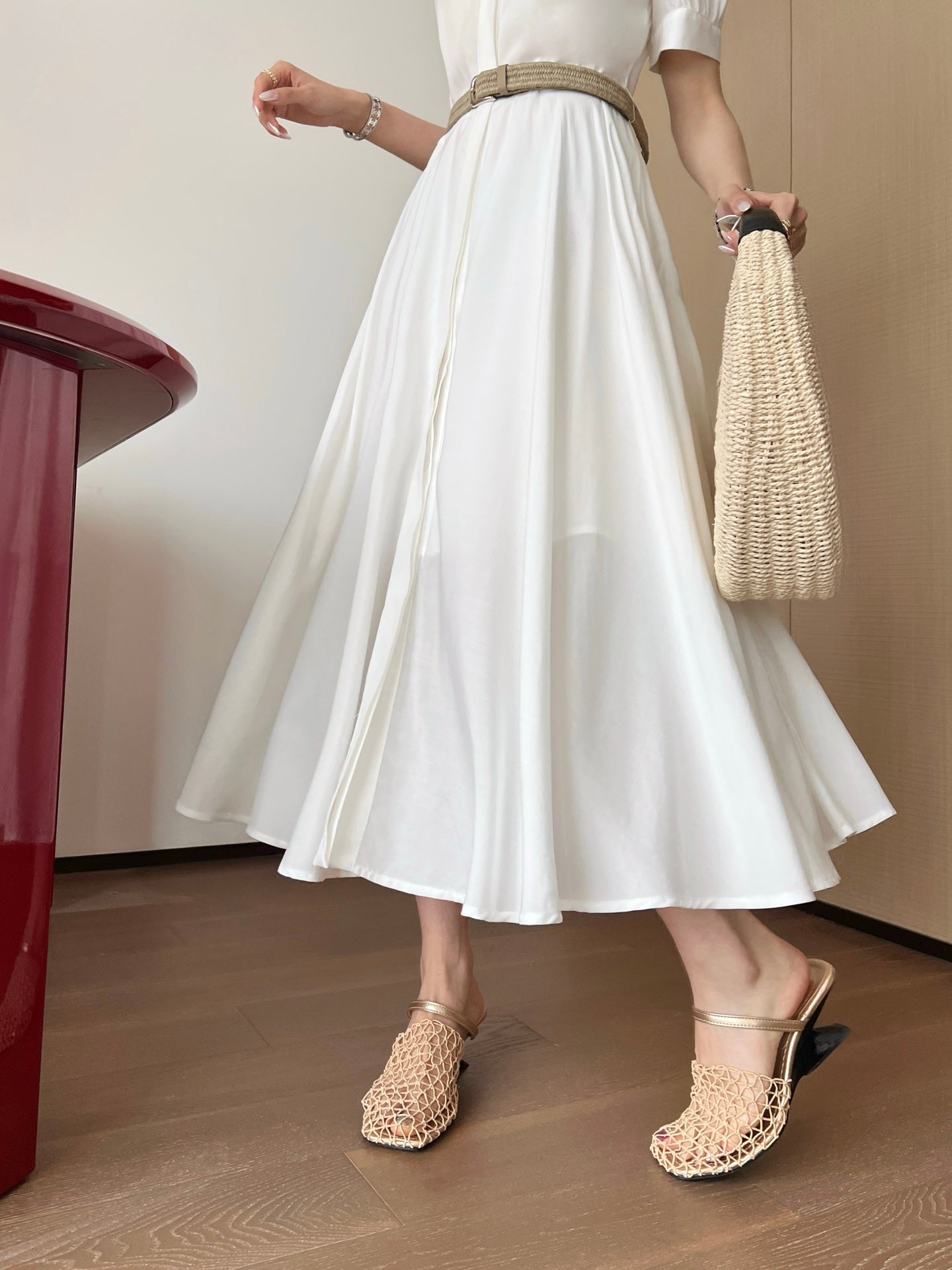 C*nel 25ss embroidered belted long shirt dress