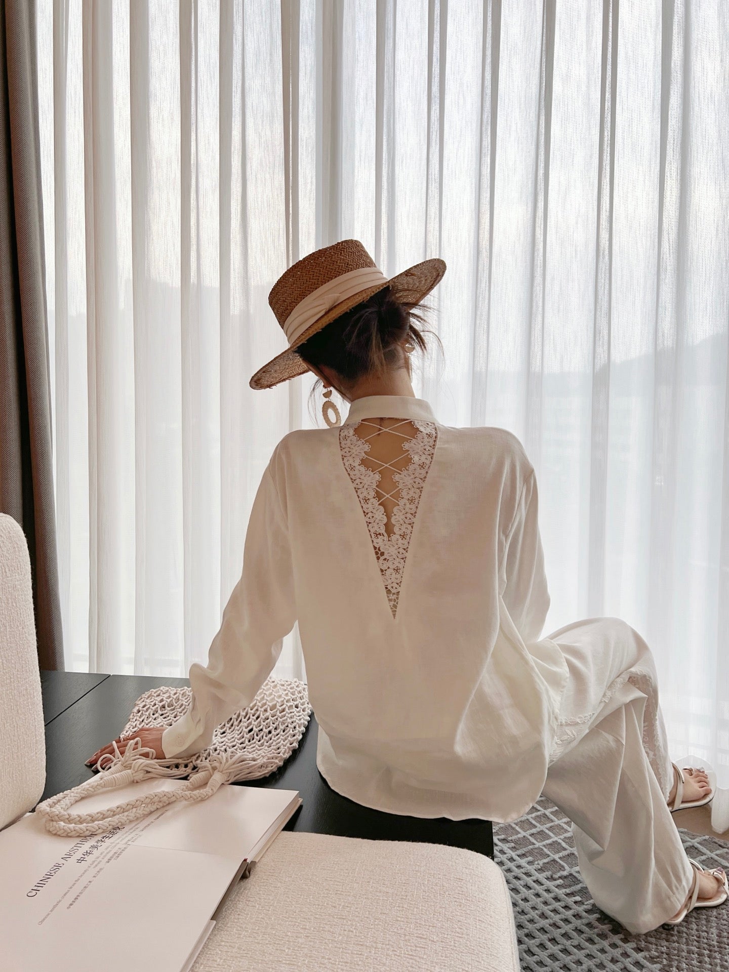 Brune*C 25ss linen lace suit