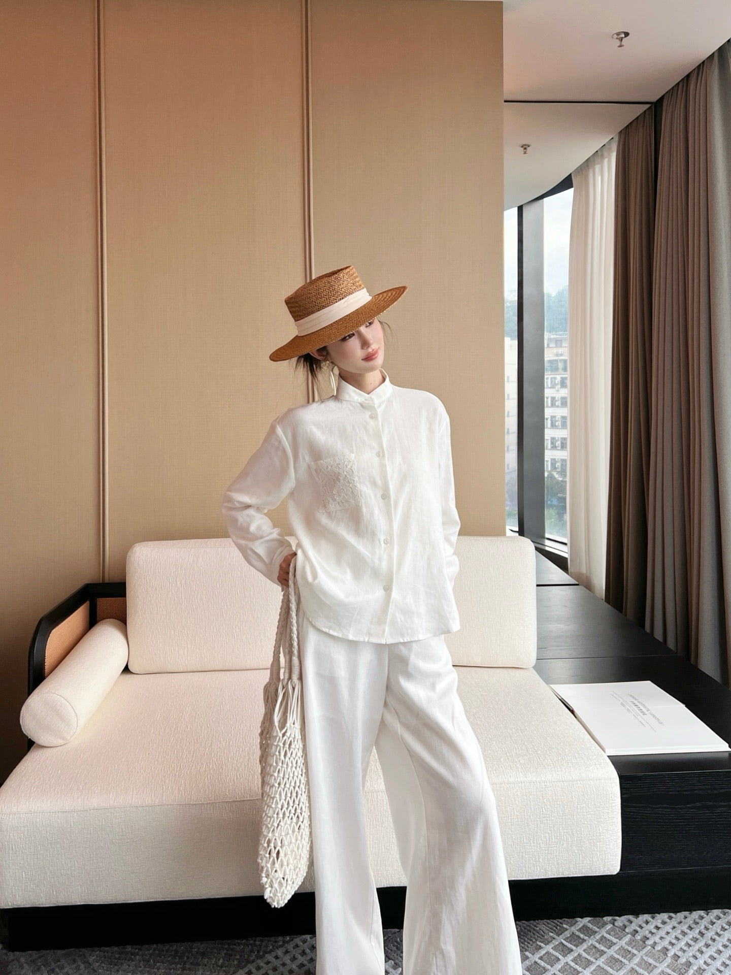 Brune*C 25ss linen lace suit