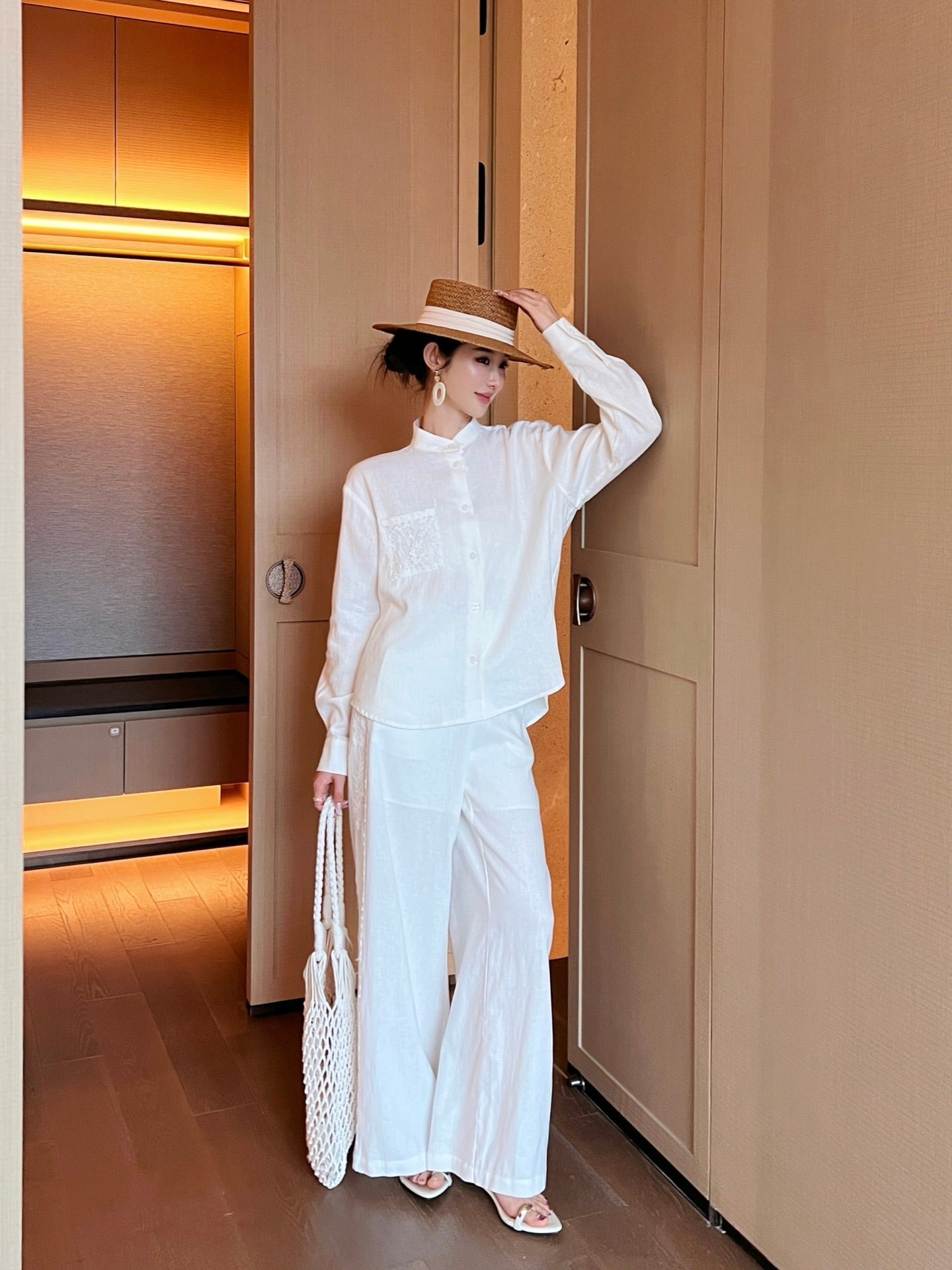 Brune*C 25ss linen lace suit